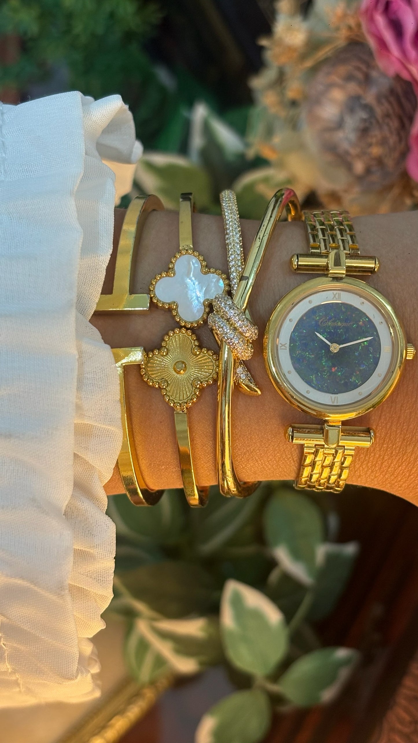 Rare Vintage Classique Australian Opal Dress Watch in Gold Tone Quartz