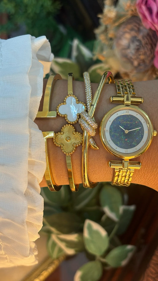 Rare Vintage Classique Australian Opal Dress Watch in Gold Tone Quartz
