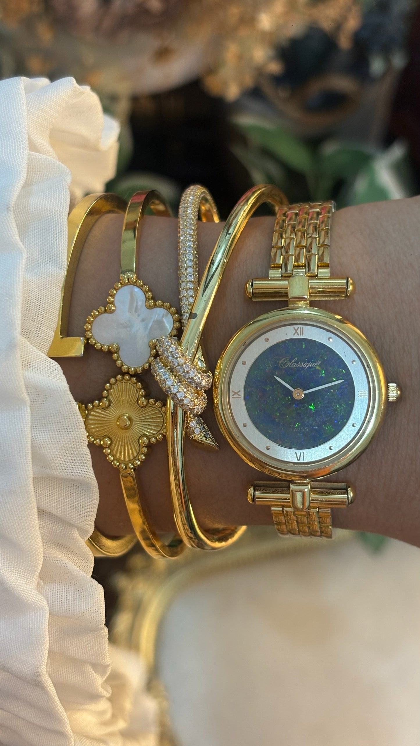 Rare Vintage Classique Australian Opal Dress Watch in Gold Tone Quartz
