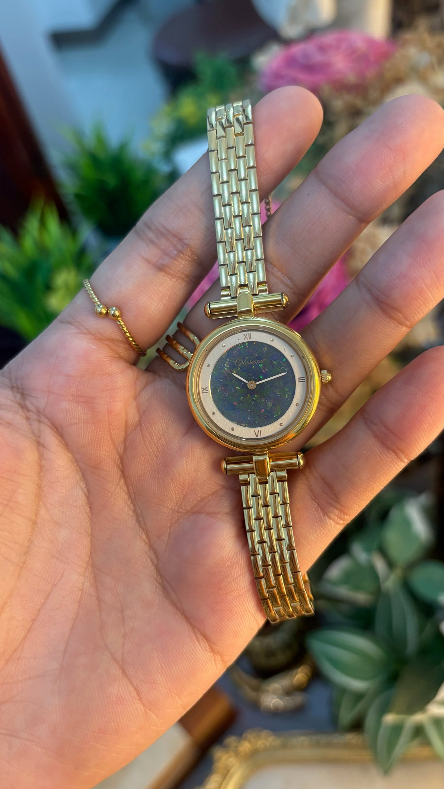 Rare Vintage Classique Australian Opal Dress Watch in Gold Tone Quartz