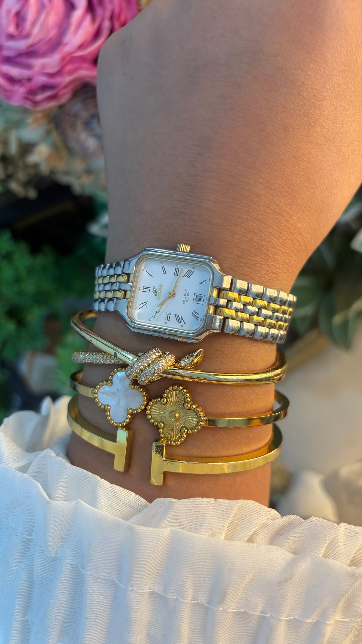Rare Vintage Enicar Date Window Tank Watch in Two-Tone Quartz