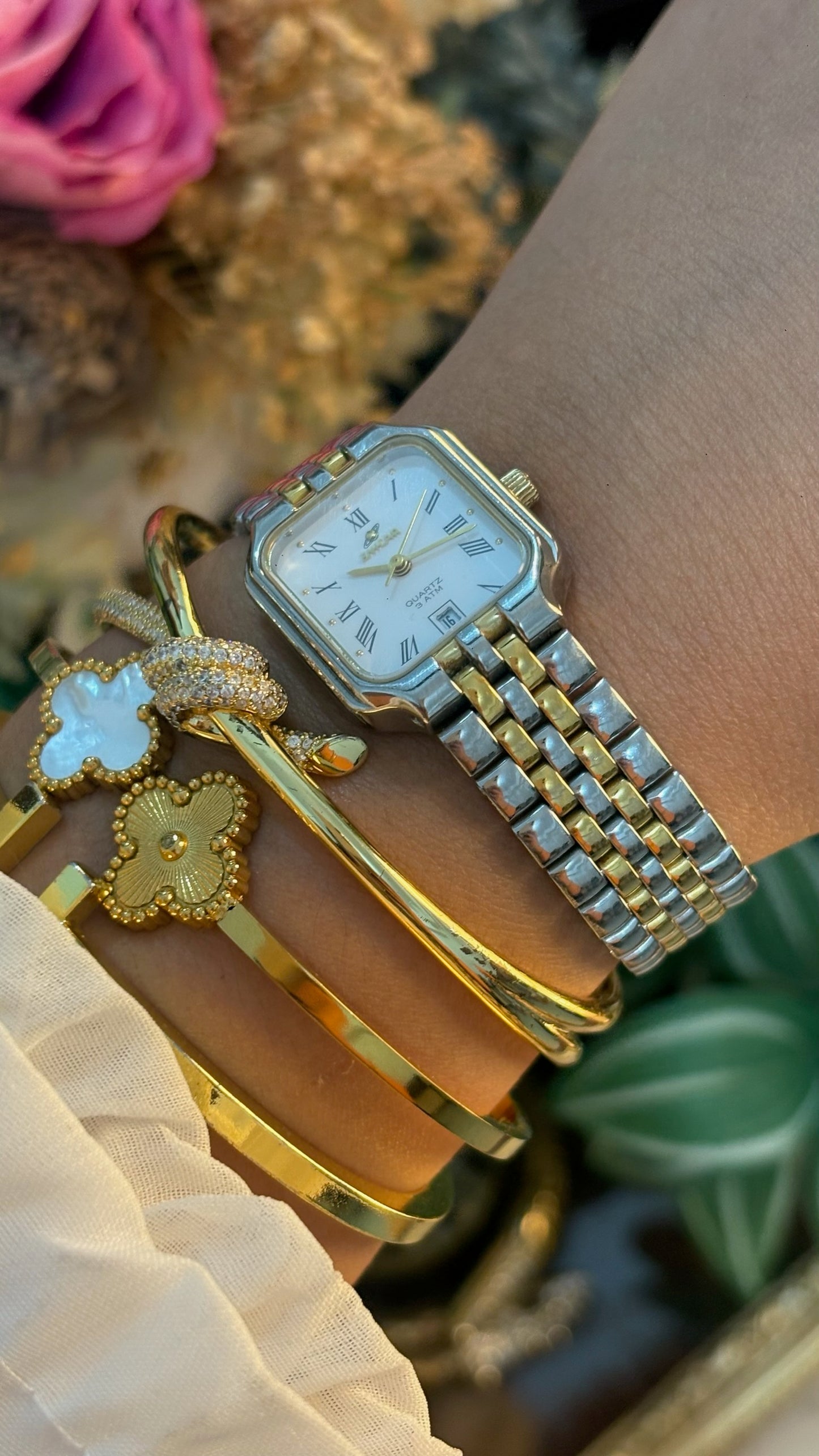 Rare Vintage Enicar Date Window Tank Watch in Two-Tone Quartz