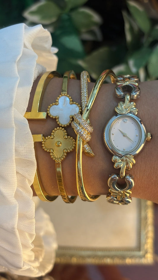 Rare Dainty Vintage Noevir by Citizen Oval Dial Leaf Motif Bracelet Watch in Two-Tone Quartz