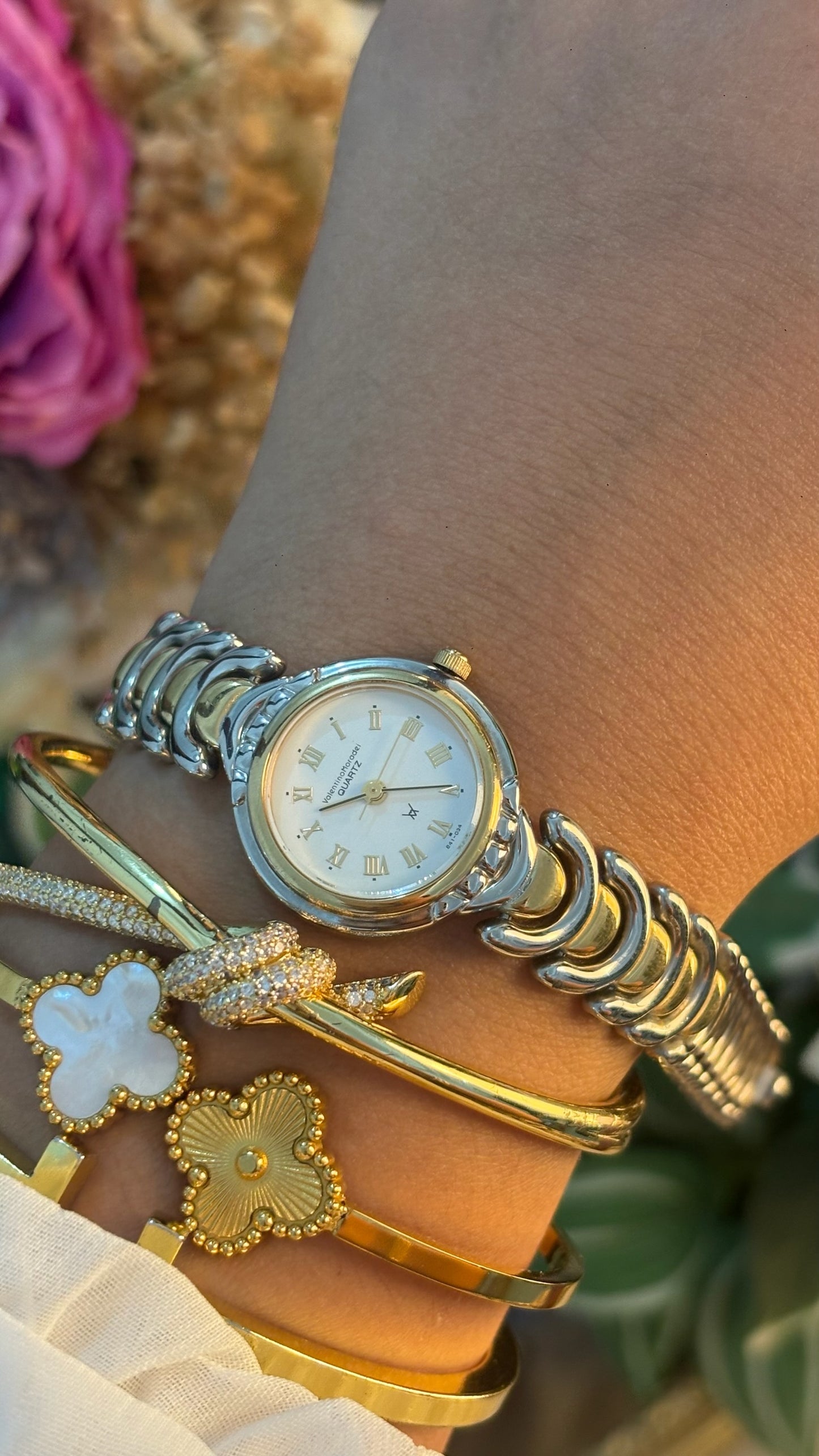 Vintage Valentino Moradei C-Links Bracelet Watch in Two-Tone Quartz