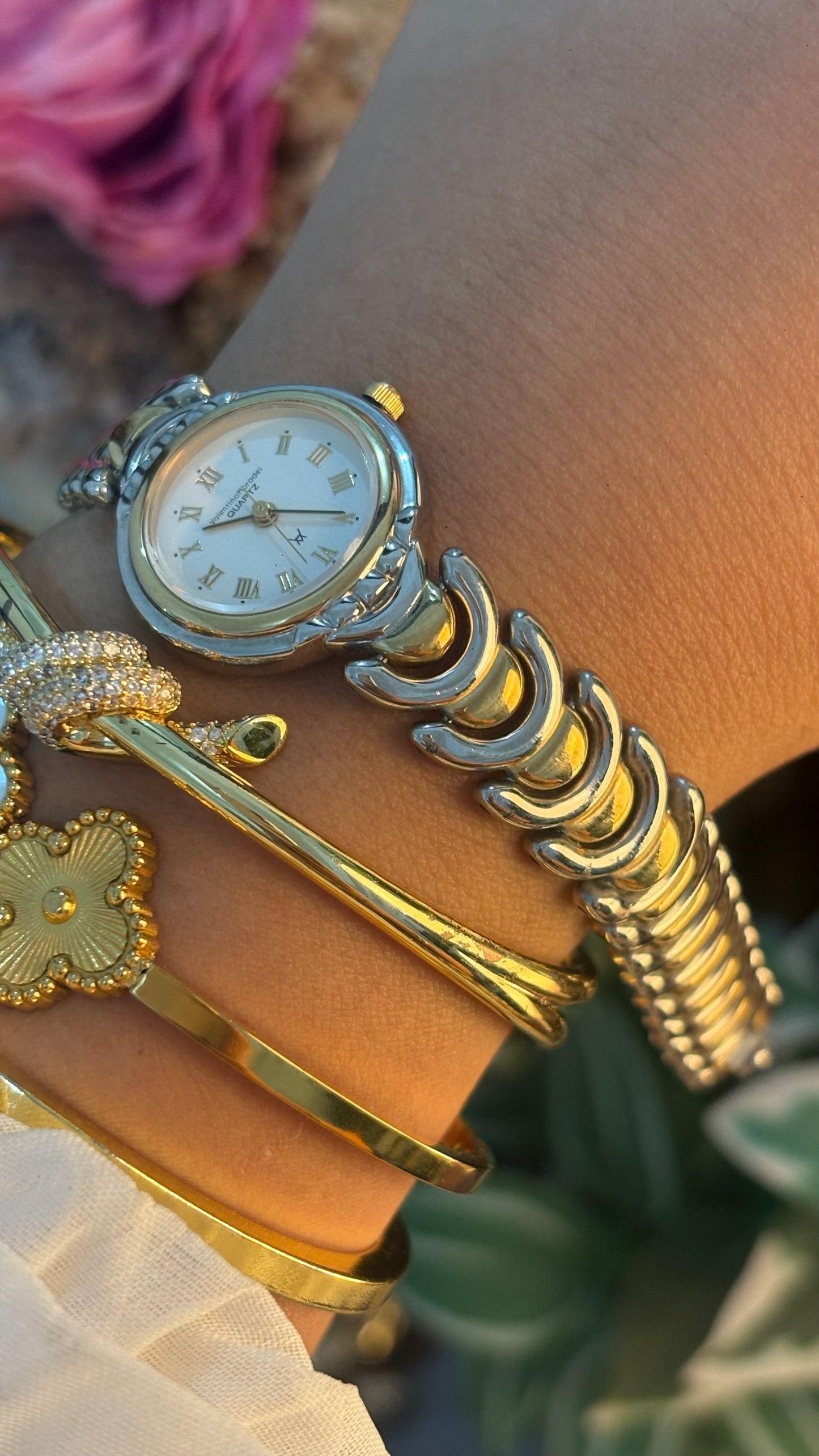 Vintage Valentino Moradei C-Links Bracelet Watch in Two-Tone Quartz