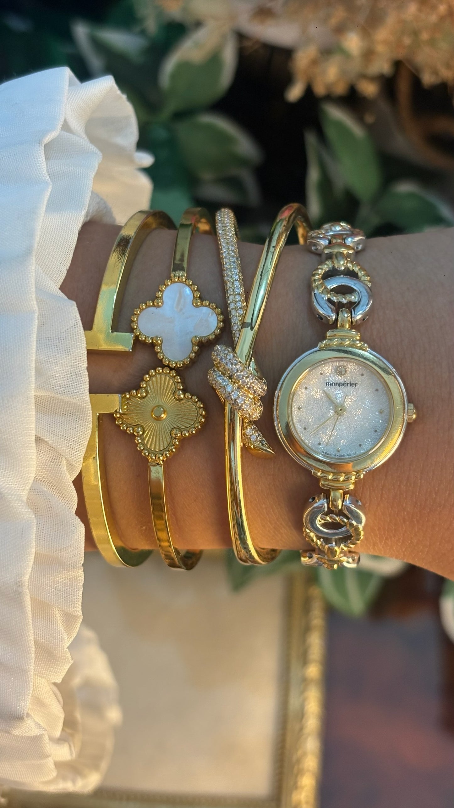 Rare Vintage Monperier Bracelet Watch in Two-Tone Textured Dial Quartz