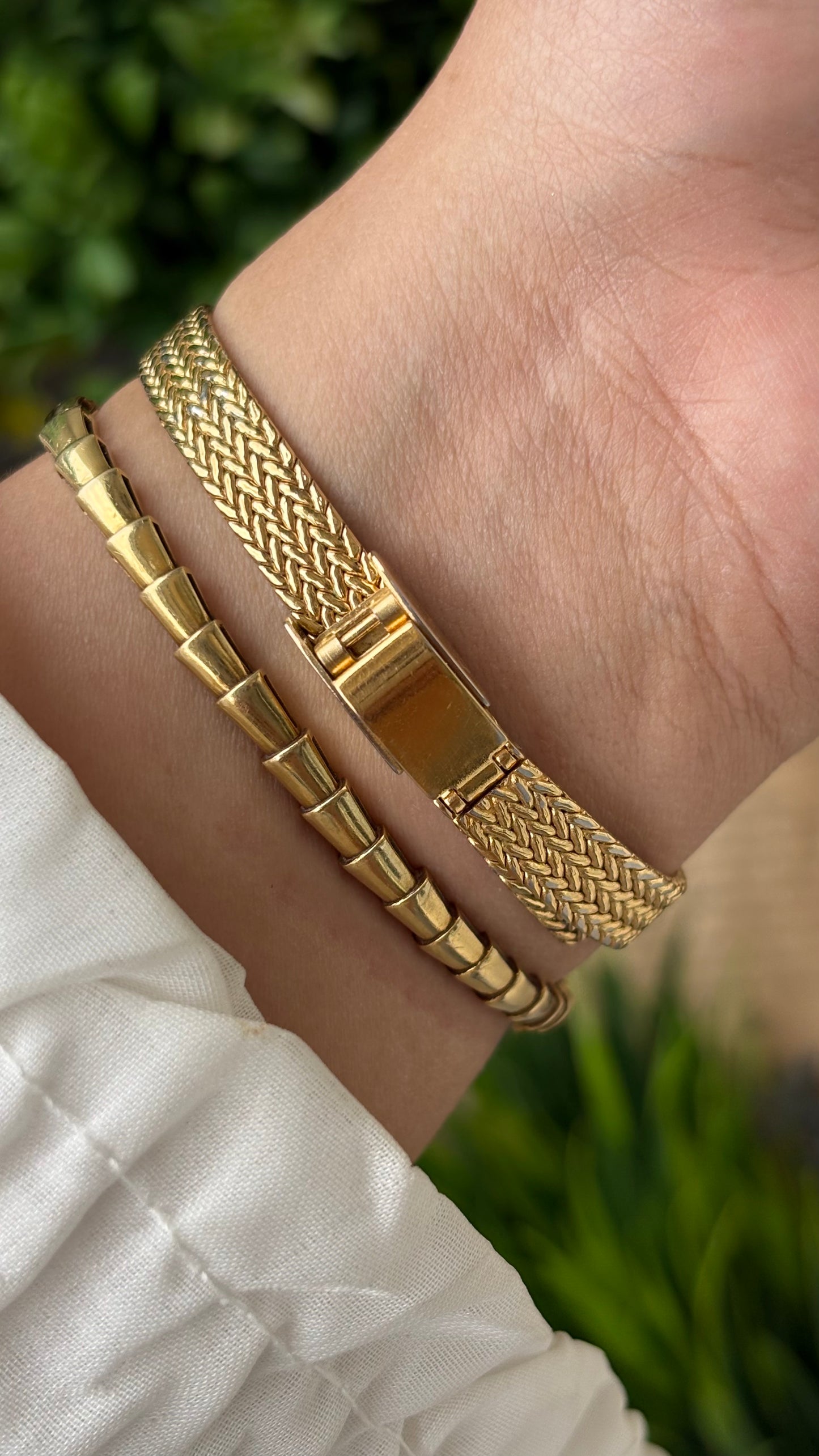 Rare Dainty Vintage Anne Klein Swiss Rhinestone Bezel Dress Watch in Gold Tone Mother of Pearl Oval Dial Quartz #00622