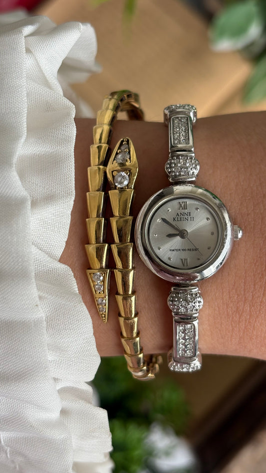 Extremely Rare Vintage Anne Klein II Bejeweled Watch in Silver Tone