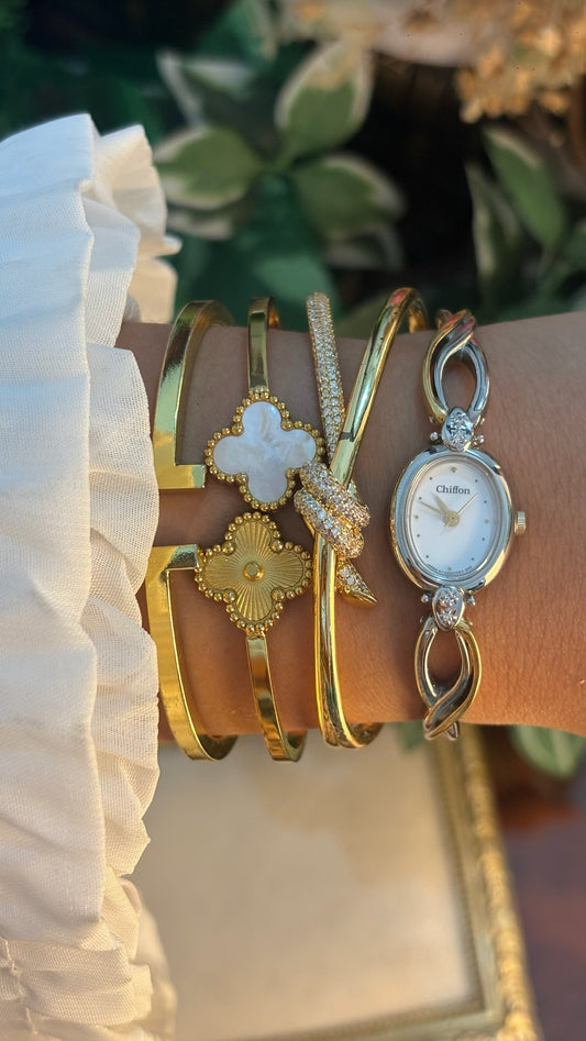 Rare Vintage Chiffon by Orient Seiko Oval Dial Twisted Semi-Bangle Watch in Two-Tone Quartz