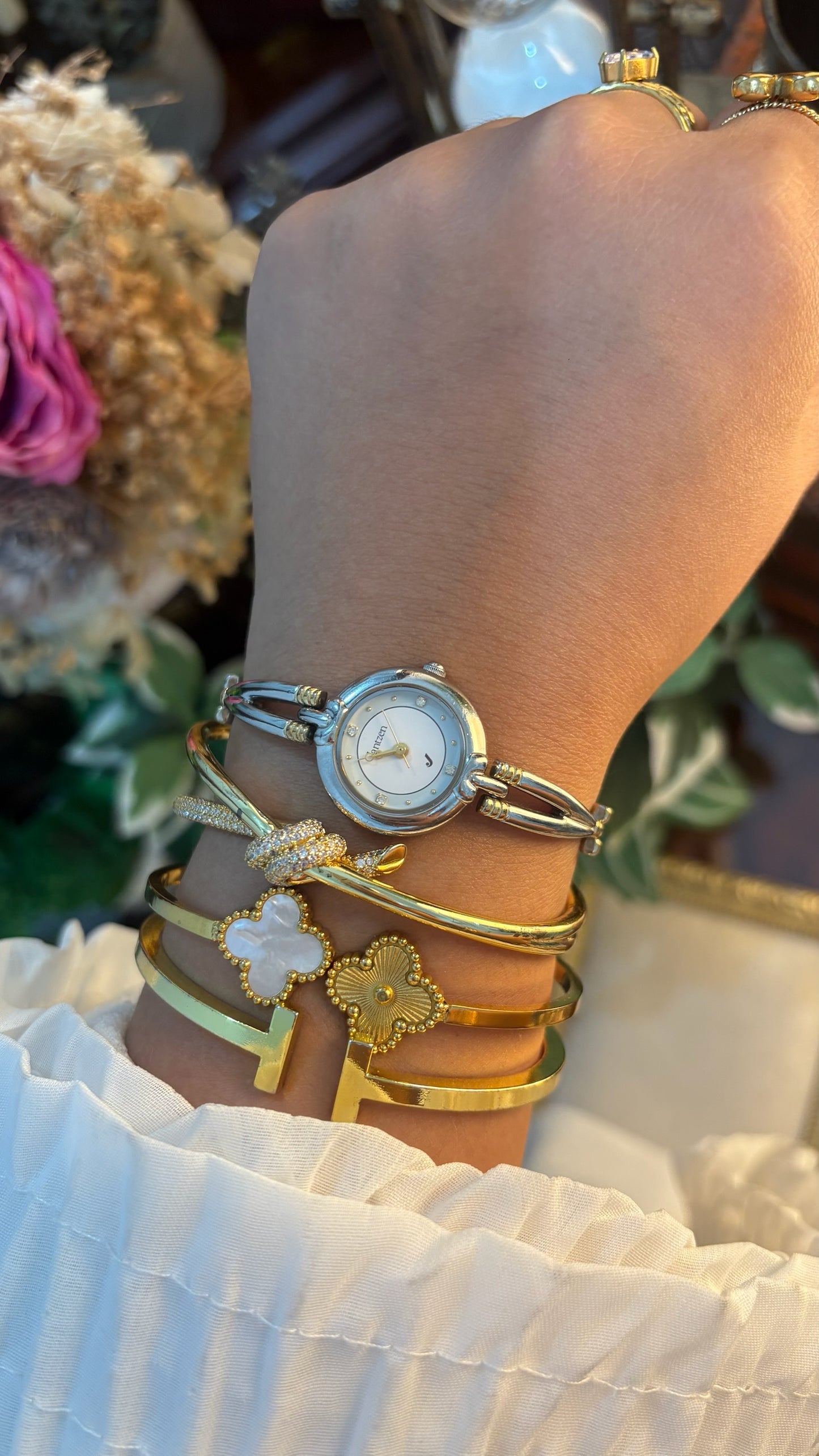 Rare Vintage Jantzen Twist Semi-Bangle Watch in Two-Tone Quartz