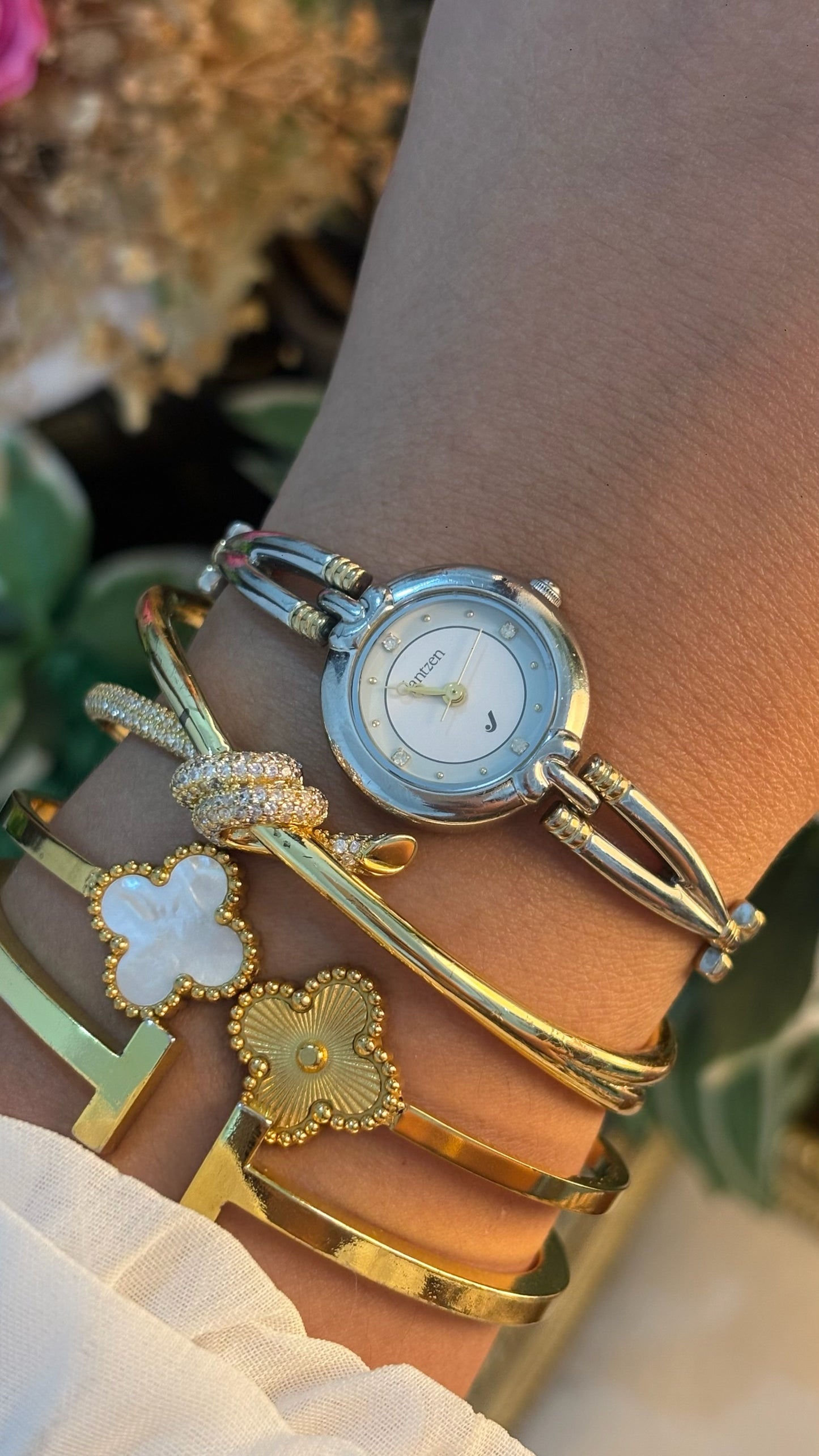Rare Vintage Jantzen Twist Semi-Bangle Watch in Two-Tone Quartz