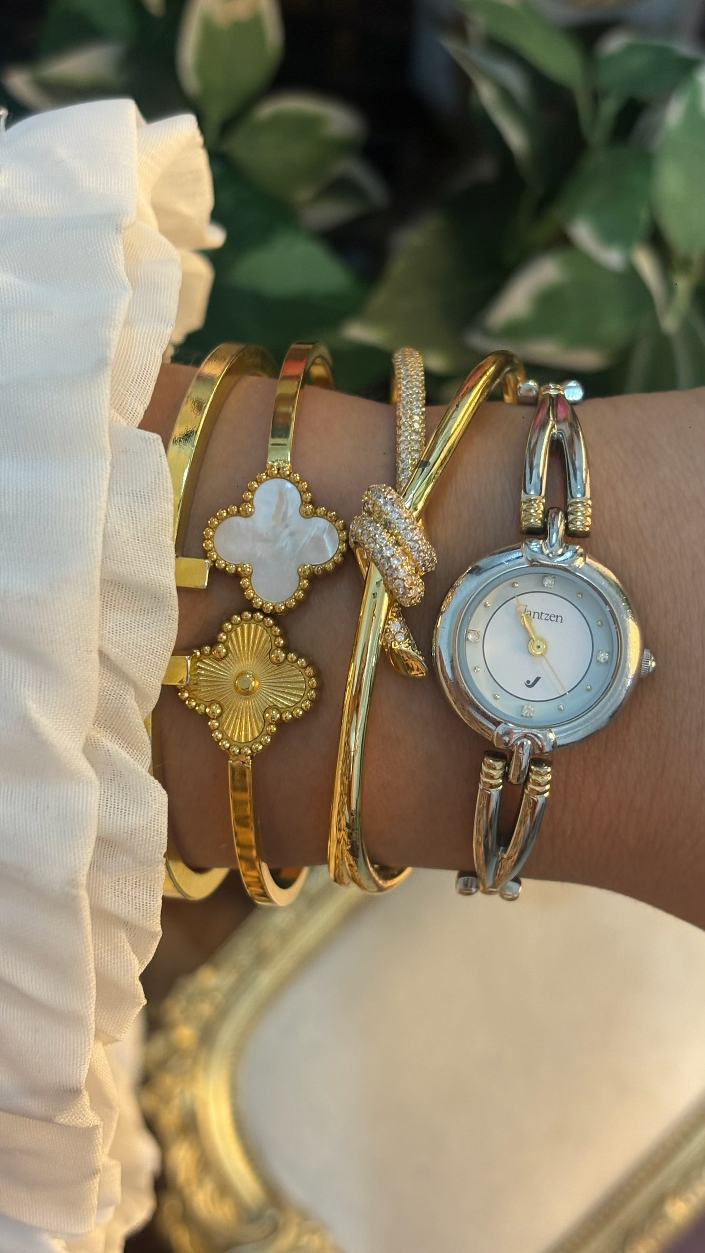 Rare Vintage Jantzen Twist Semi-Bangle Watch in Two-Tone Quartz