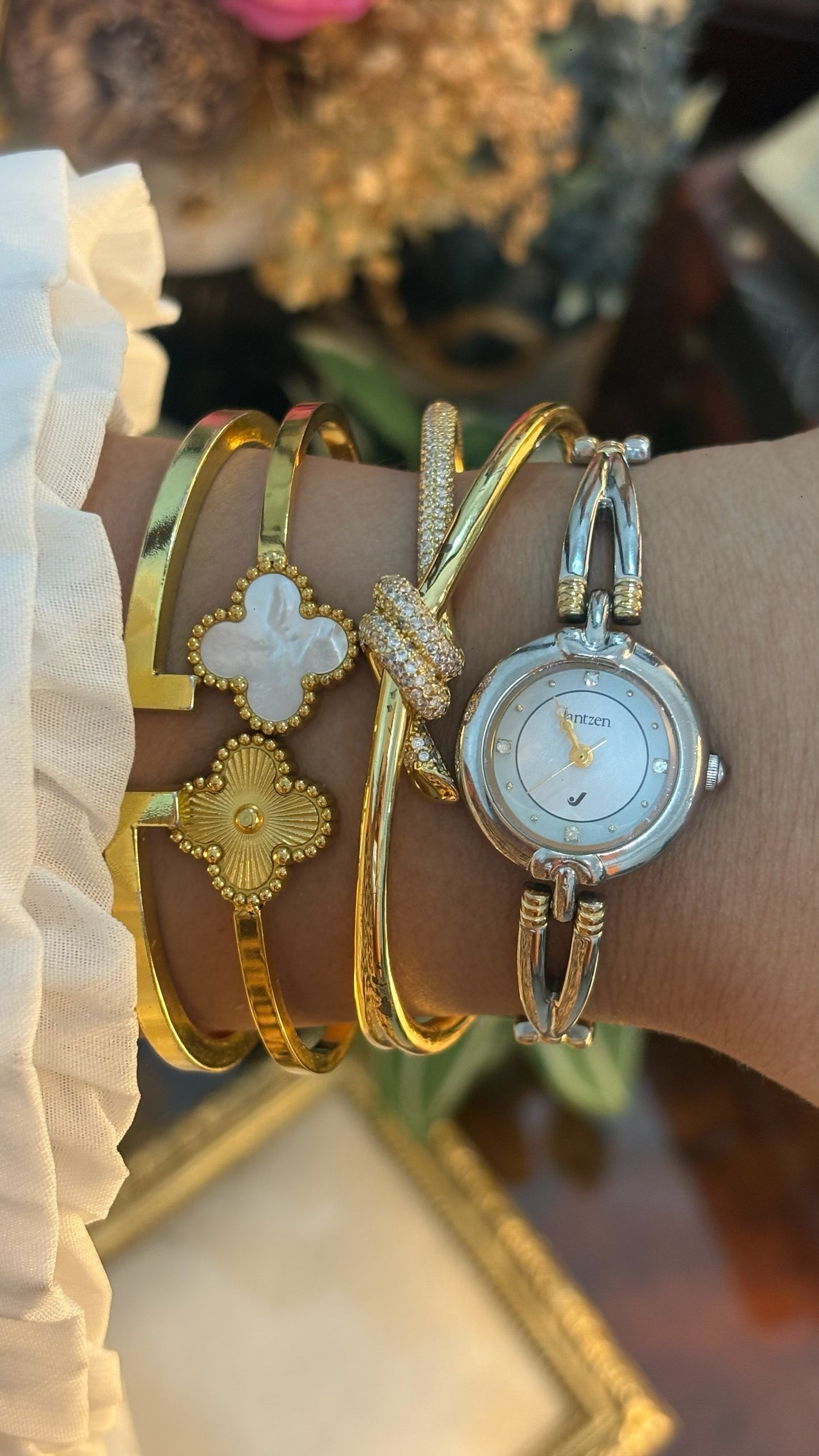 Rare Vintage Jantzen Twist Semi-Bangle Watch in Two-Tone Quartz