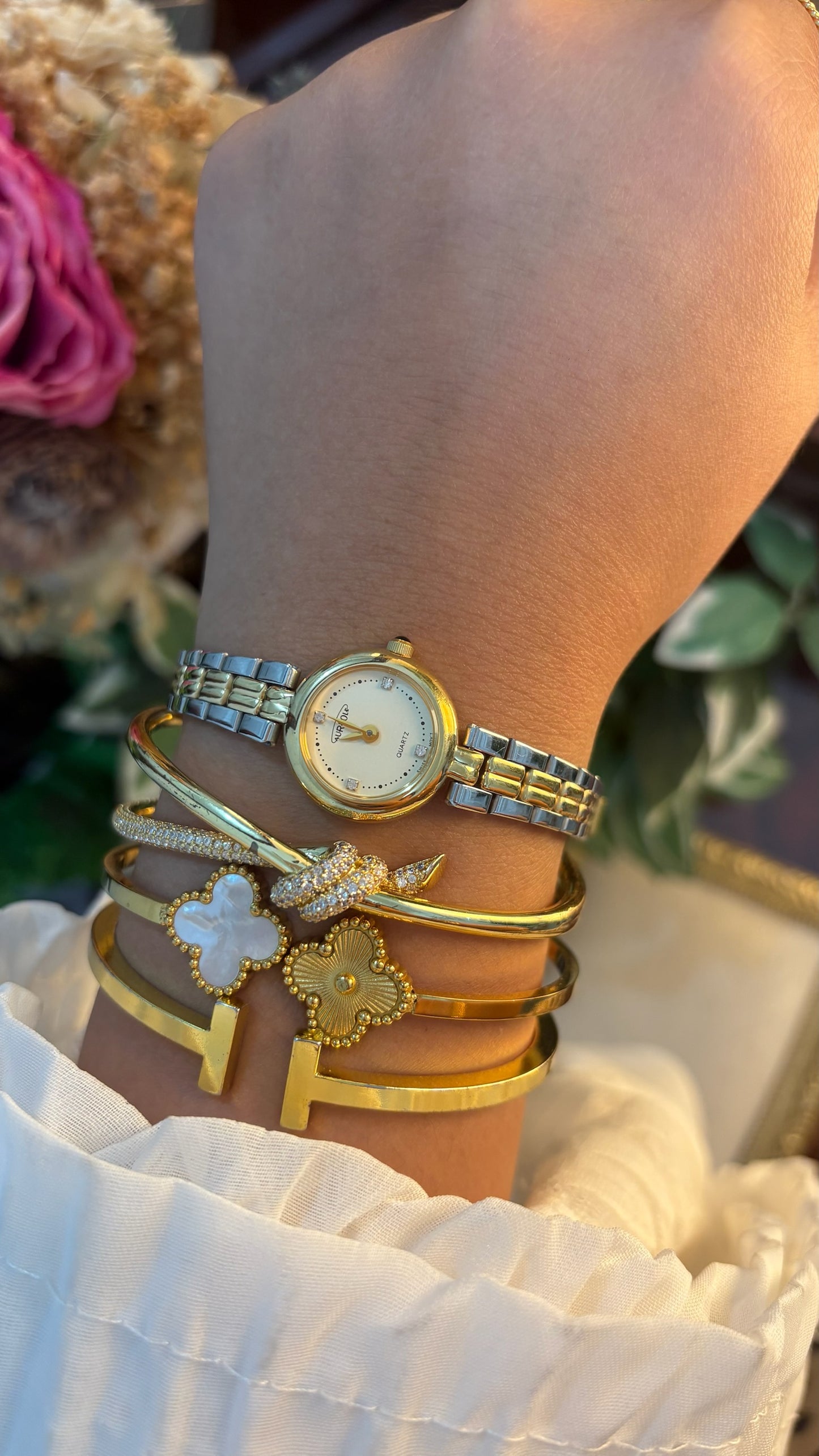 Dainty Vintage Aureole Dress Watch in Two-Tone Quartz
