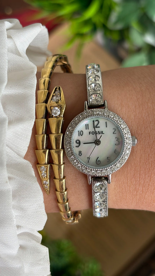 Vintage Fossil Tennis Bracelet Watch in Silver Tone