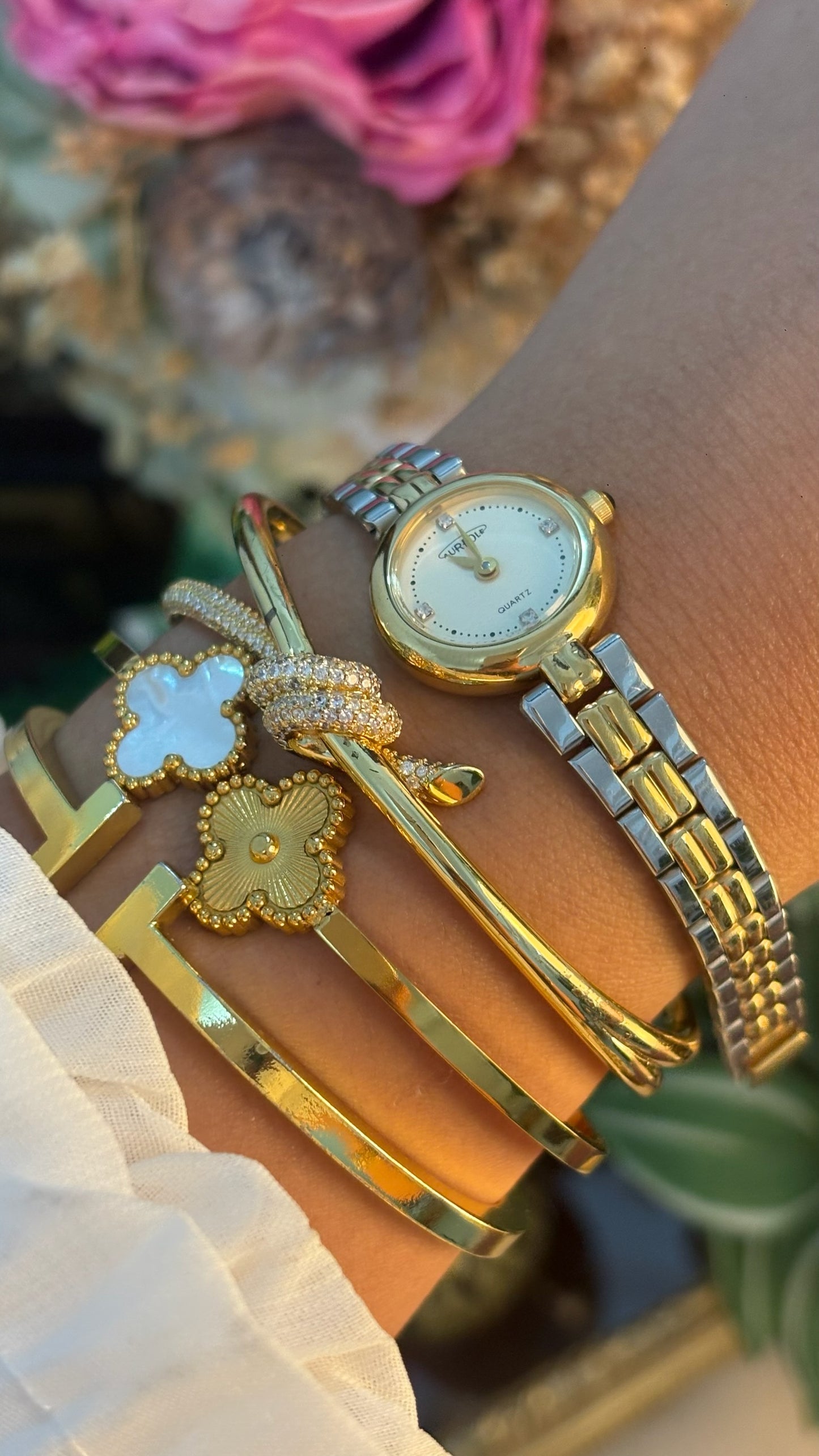 Dainty Vintage Aureole Dress Watch in Two-Tone Quartz