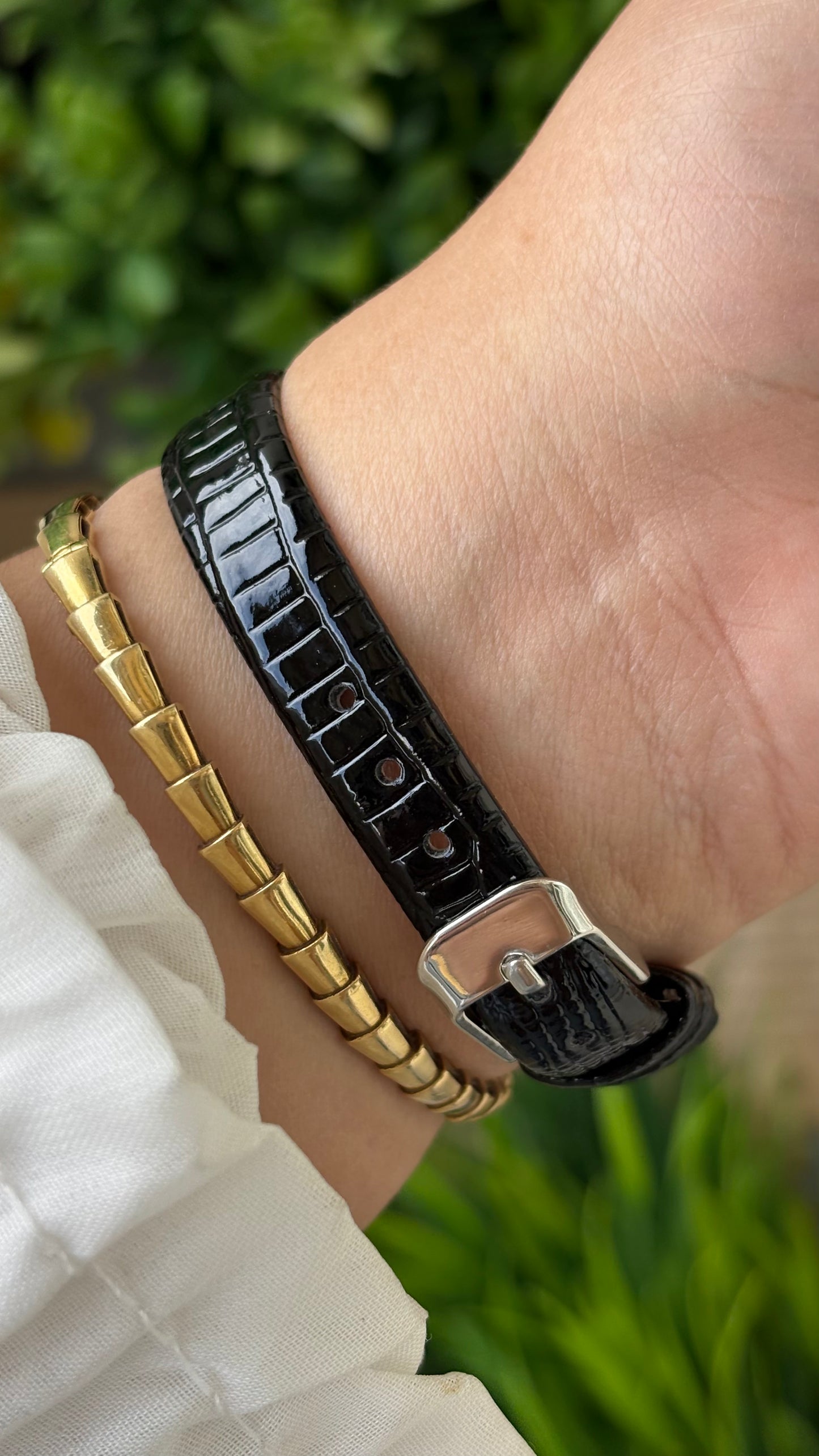 Vintage Eternity Watch in Gold Tone Black Leather Black Diamond Dial Quartz #00618