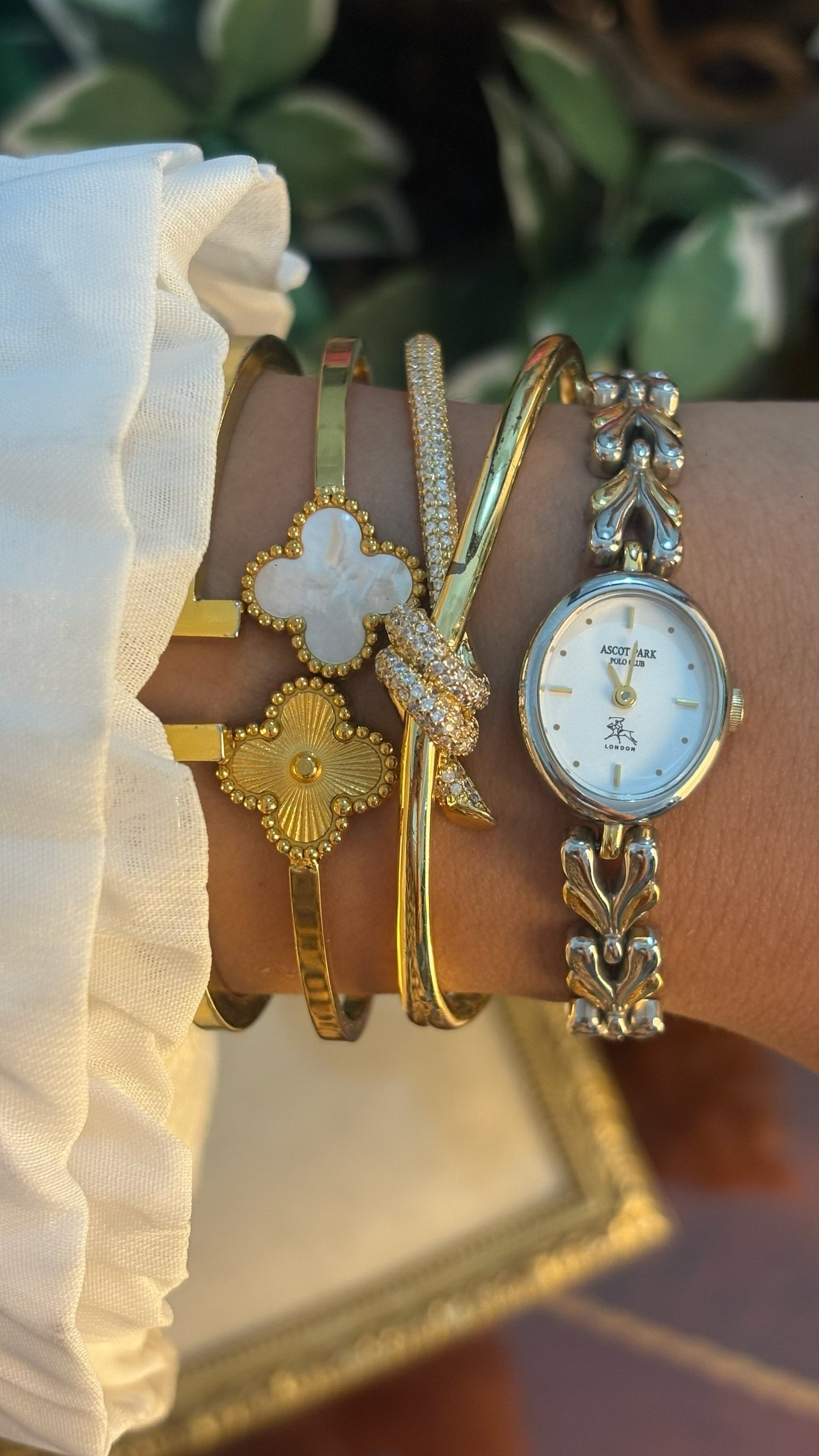 Dainty Vintage Ascott Park Polo Club Heart Link Bracelet Watch in Two-Tone Quartz