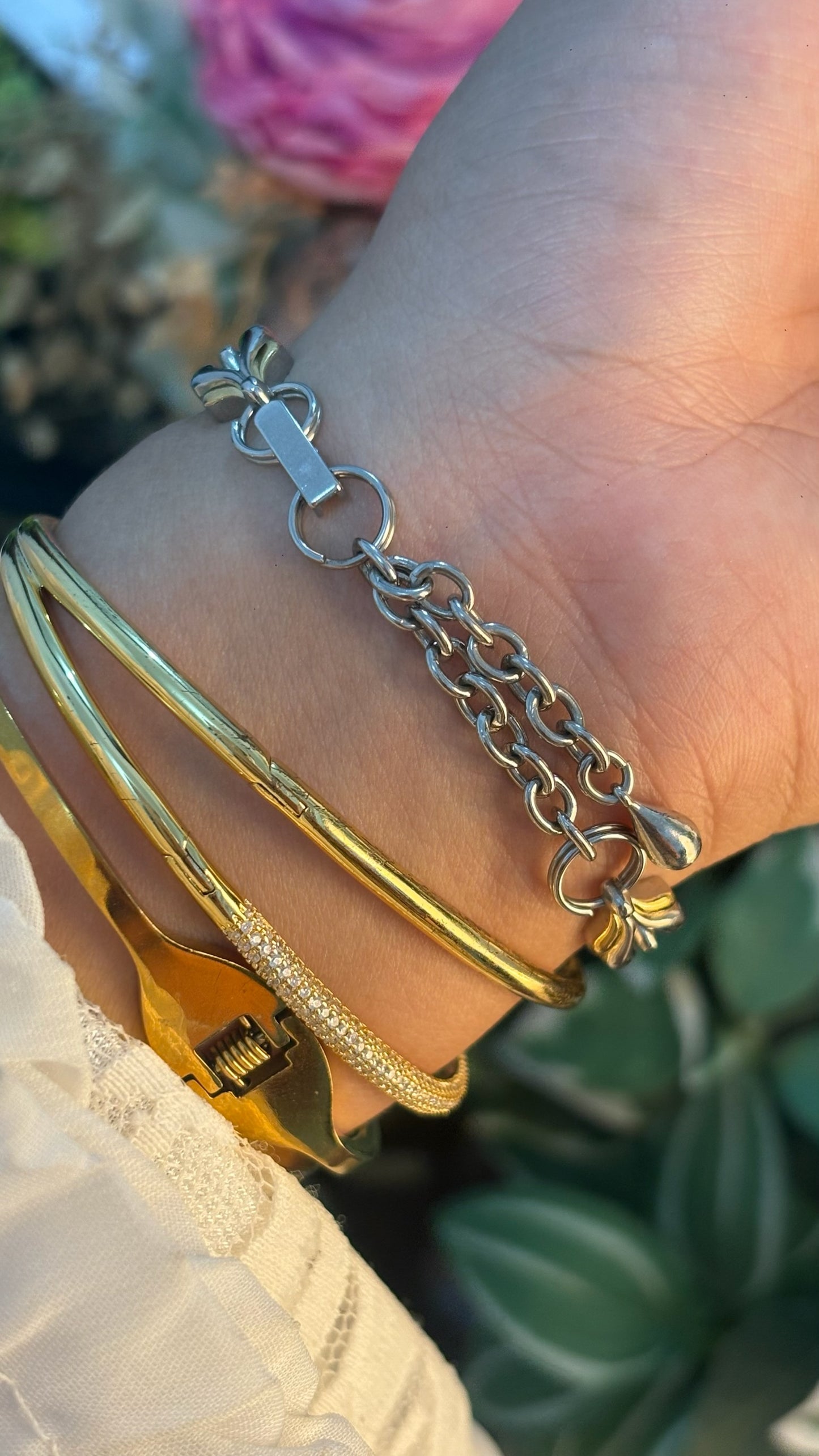 Dainty Vintage Ascott Park Polo Club Heart Link Bracelet Watch in Two-Tone Quartz