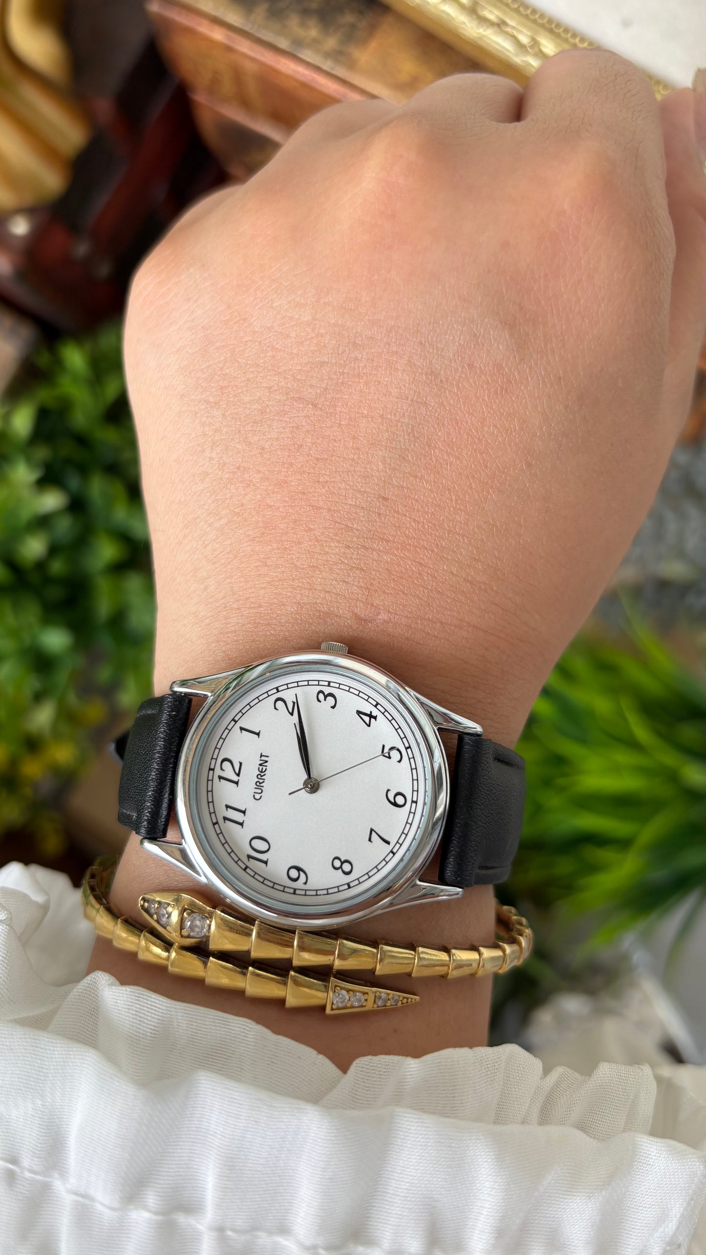 Vintage Current Men's Watch in Silver Tone Black Leather Quartz #00606