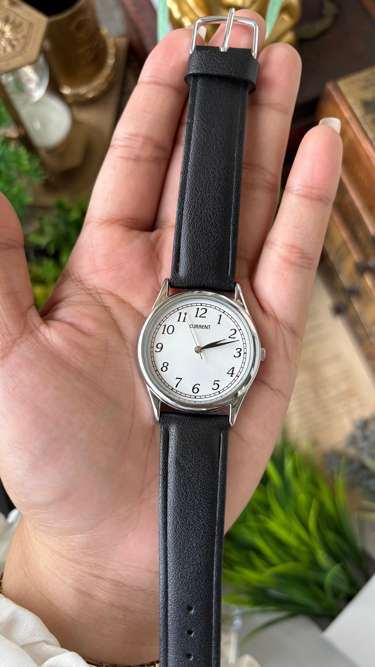 Vintage Current Men's Watch in Silver Tone Black Leather Quartz #00606