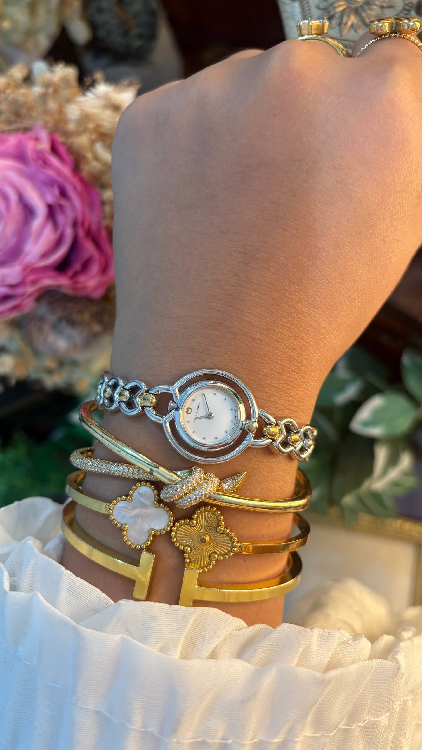 Rare Vintage Mila Schon Separated Bezel Bracelet Watch in Two-Tone Quartz
