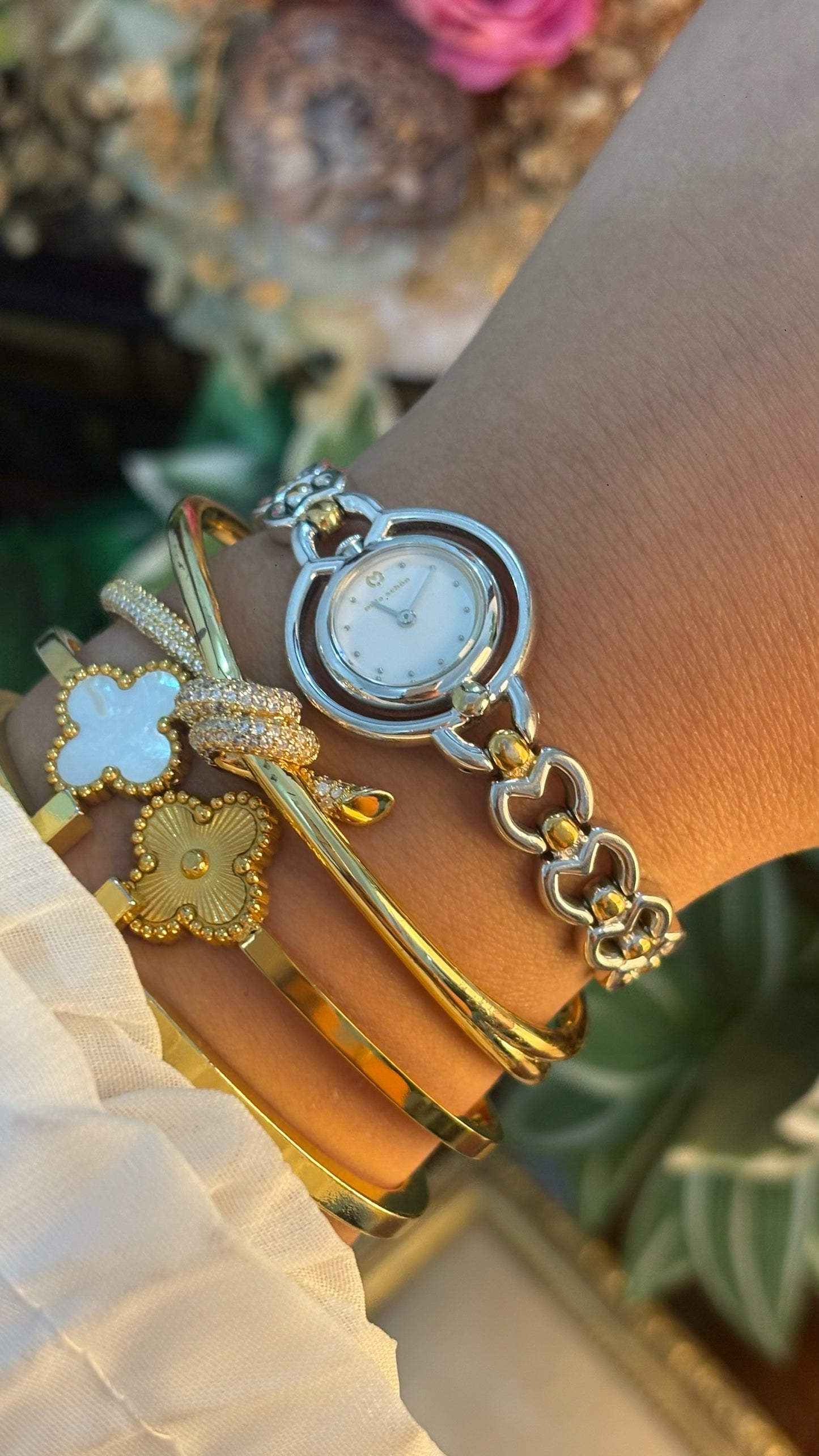 Rare Vintage Mila Schon Separated Bezel Bracelet Watch in Two-Tone Quartz