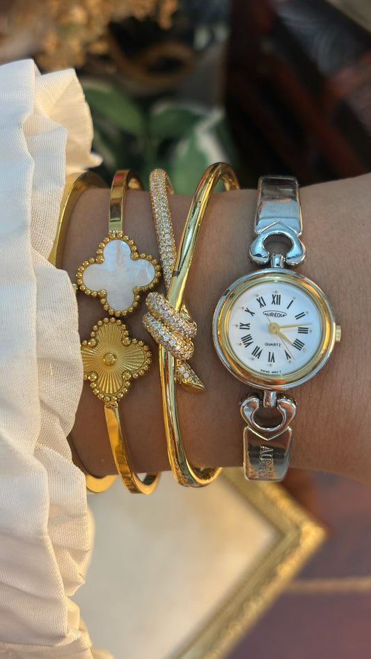 Vintage Aureole Roman Dial Semi-Bangle Watch in Two-Tone Quartz
