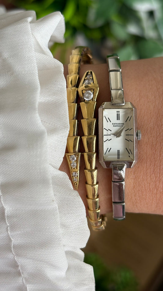 Extremely Rare Vintage Katharine Hamnett Slim Watch in Silver Tone