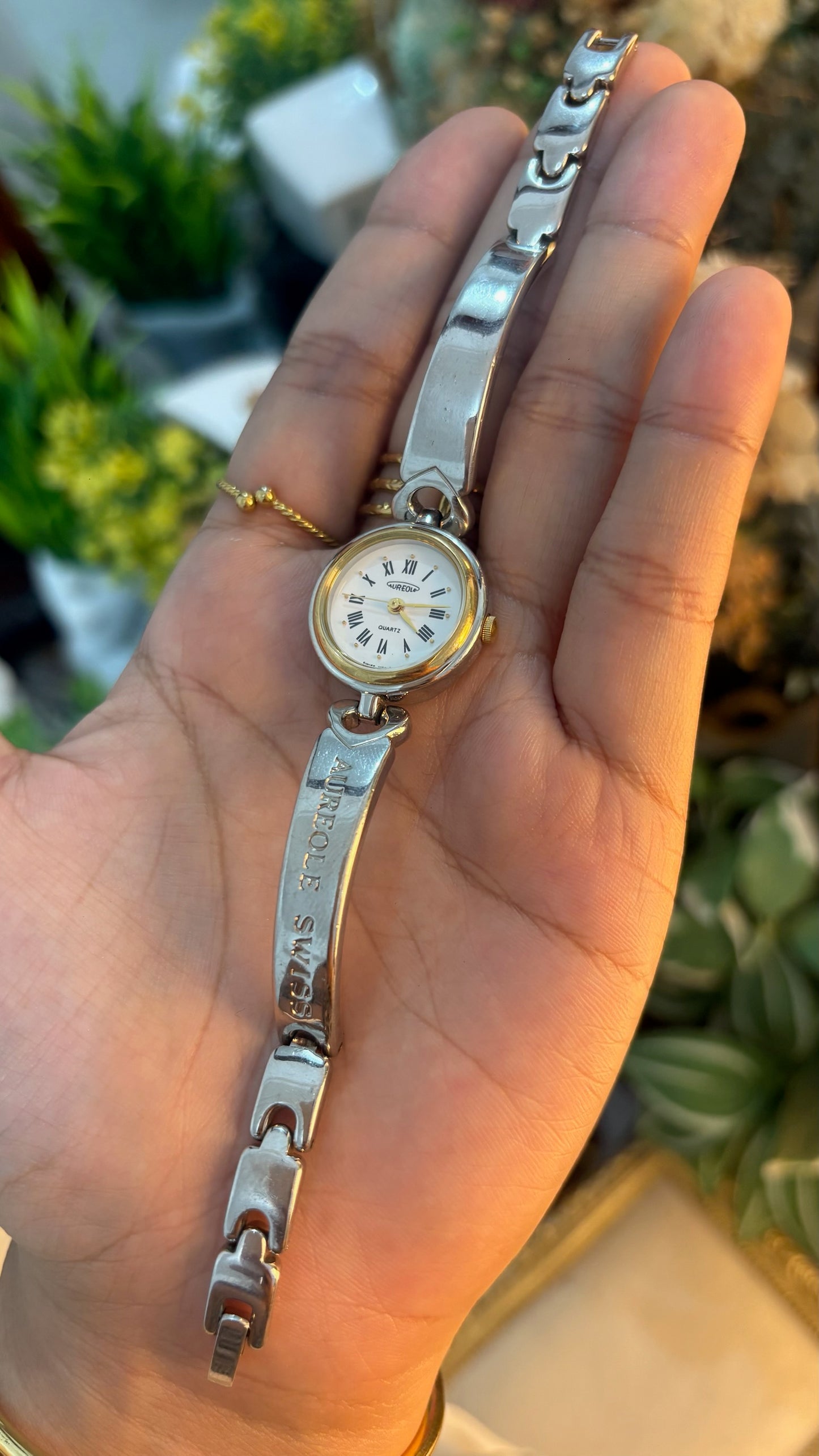 Vintage Aureole Roman Dial Semi-Bangle Watch in Two-Tone Quartz