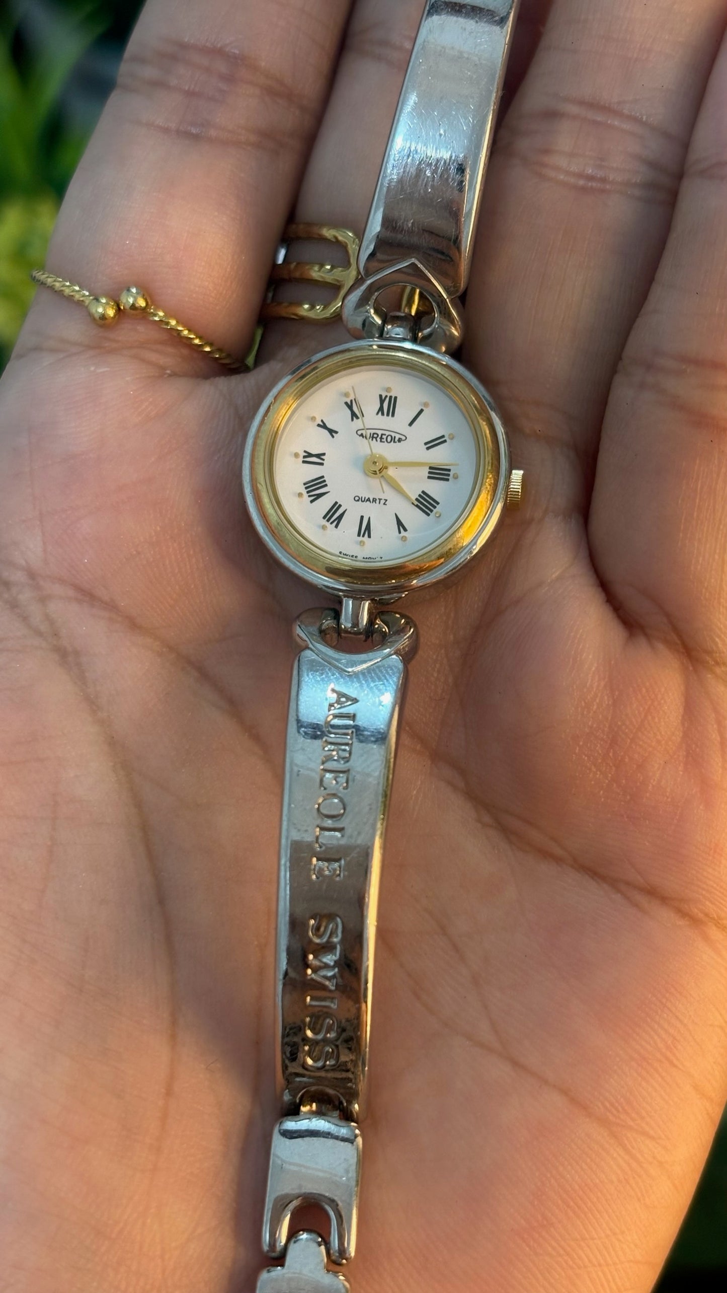Vintage Aureole Roman Dial Semi-Bangle Watch in Two-Tone Quartz