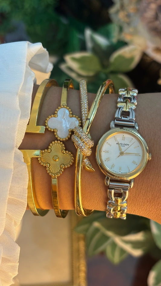 Vintage Marie Claire Wishbone Links Bracelet Watch in Two-Tone Quartz