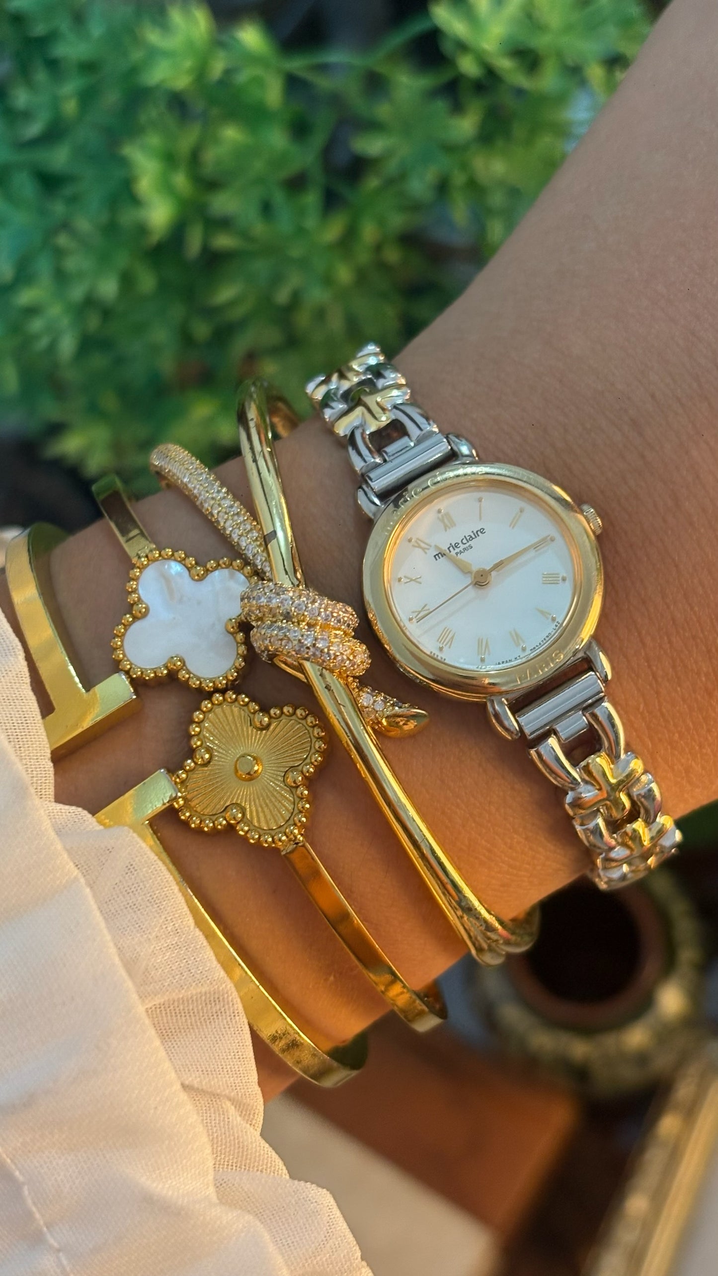 Vintage Marie Claire Wishbone Links Bracelet Watch in Two-Tone Quartz