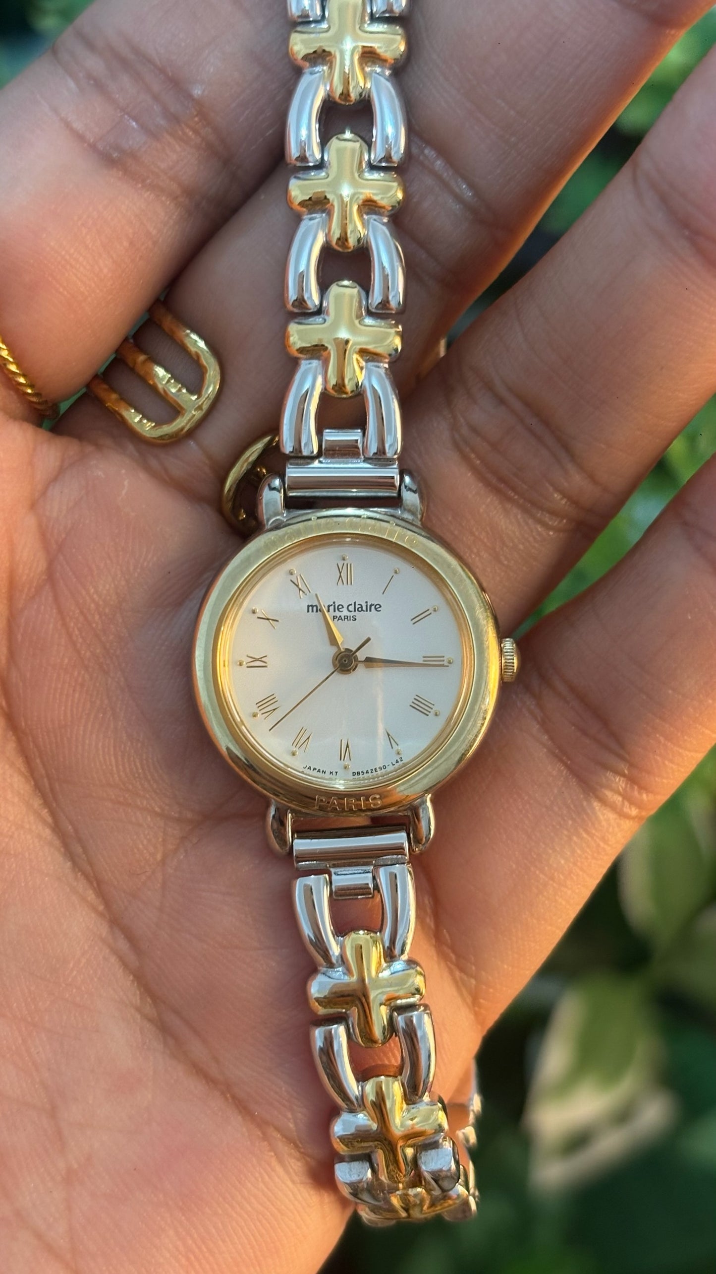 Vintage Marie Claire Wishbone Links Bracelet Watch in Two-Tone Quartz