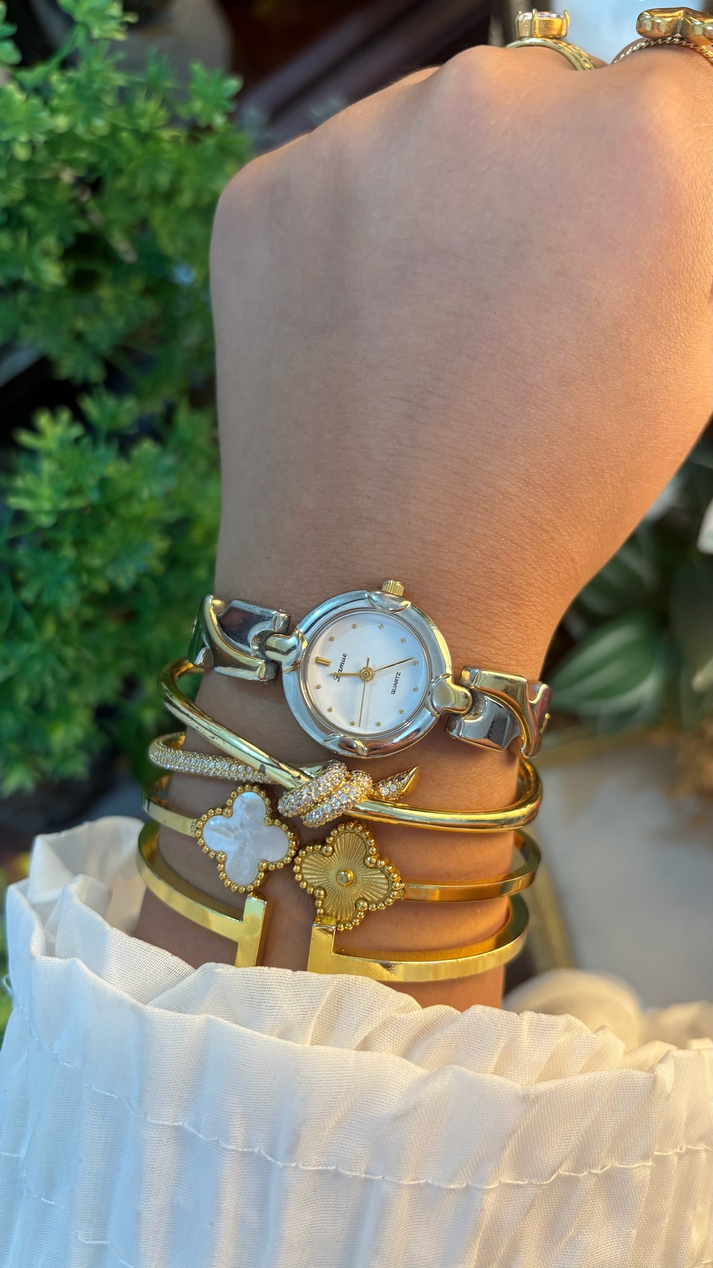 Vintage Lamue Criss-crossed Semi-Bangle Bracelet Watch in Two-Tone Quartz