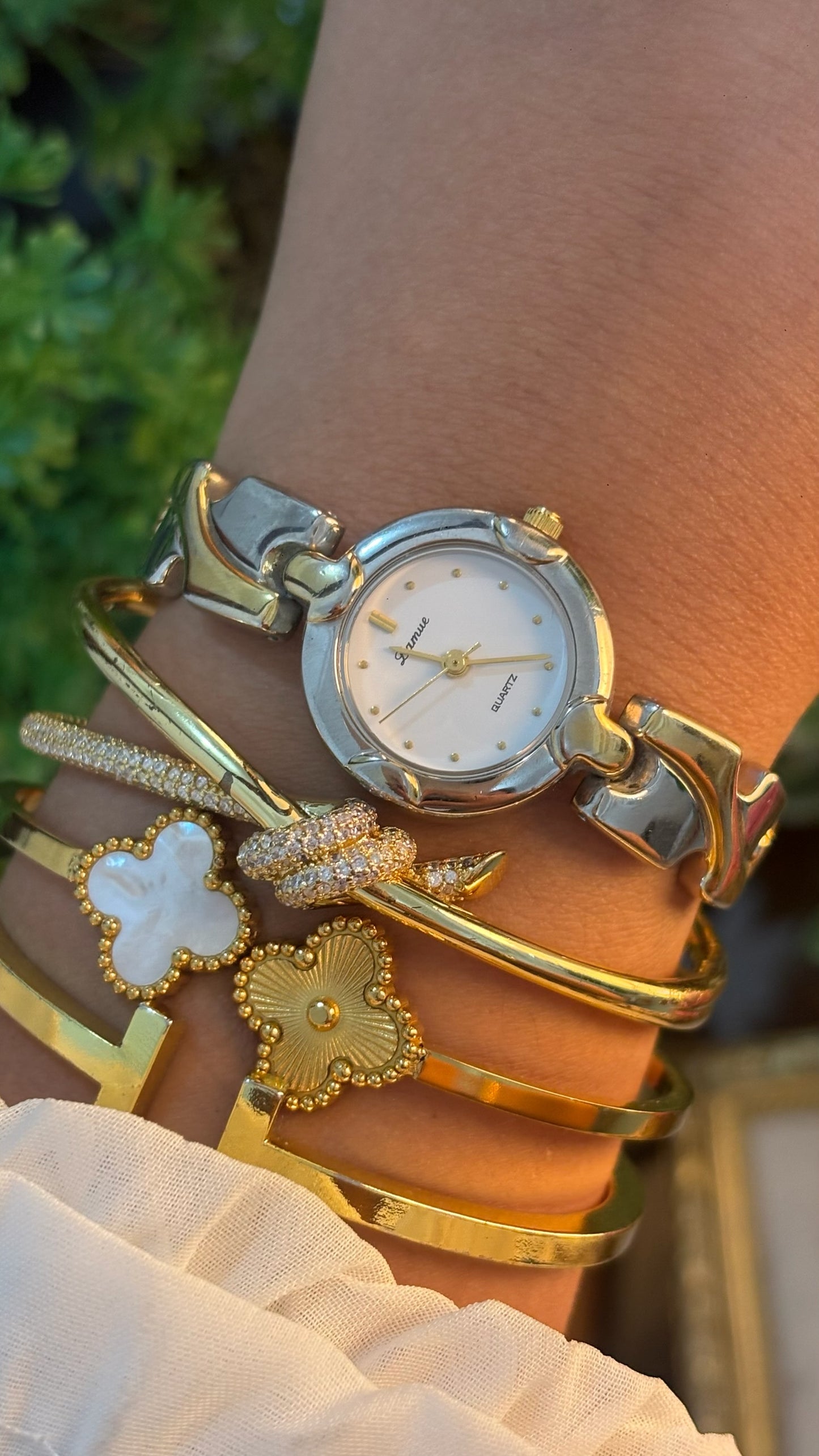 Vintage Lamue Criss-crossed Semi-Bangle Bracelet Watch in Two-Tone Quartz