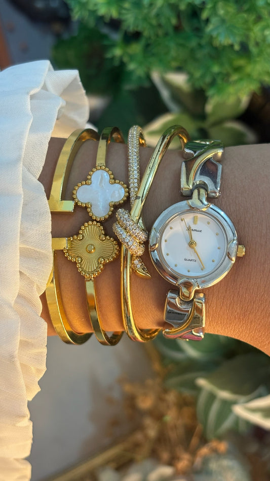 Vintage Lamue Criss-crossed Semi-Bangle Bracelet Watch in Two-Tone Quartz