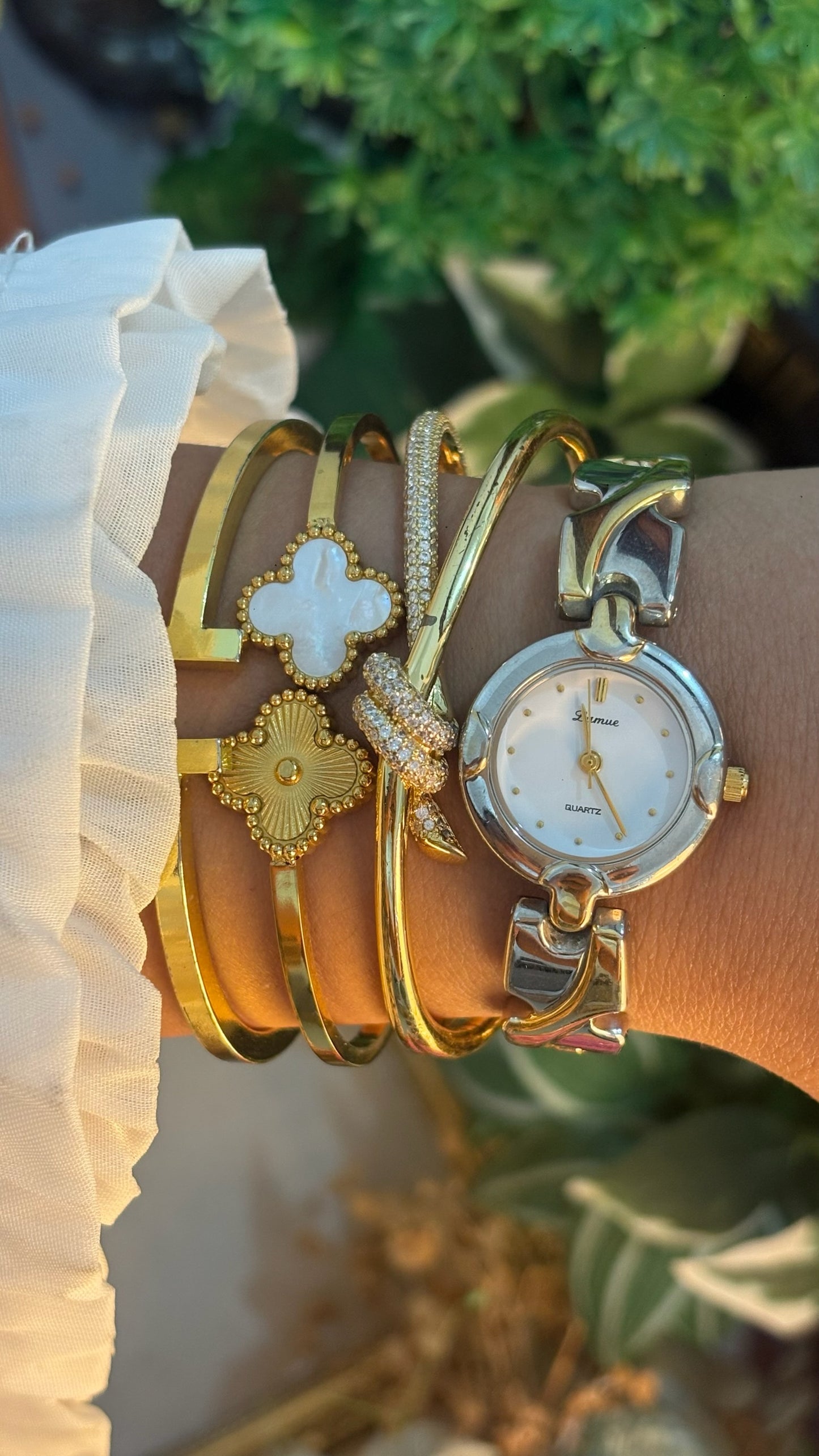 Vintage Lamue Criss-crossed Semi-Bangle Bracelet Watch in Two-Tone Quartz