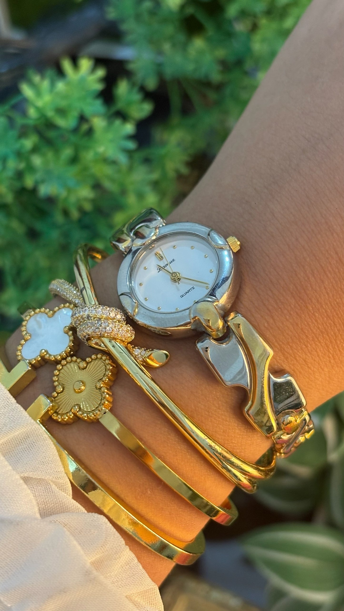 Vintage Lamue Criss-crossed Semi-Bangle Bracelet Watch in Two-Tone Quartz