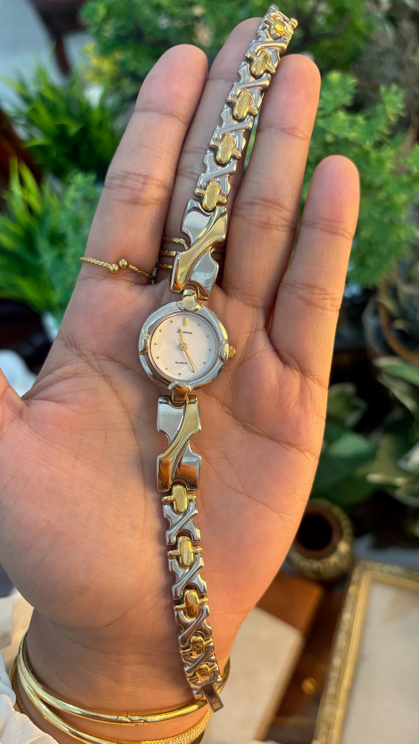Vintage Lamue Criss-crossed Semi-Bangle Bracelet Watch in Two-Tone Quartz