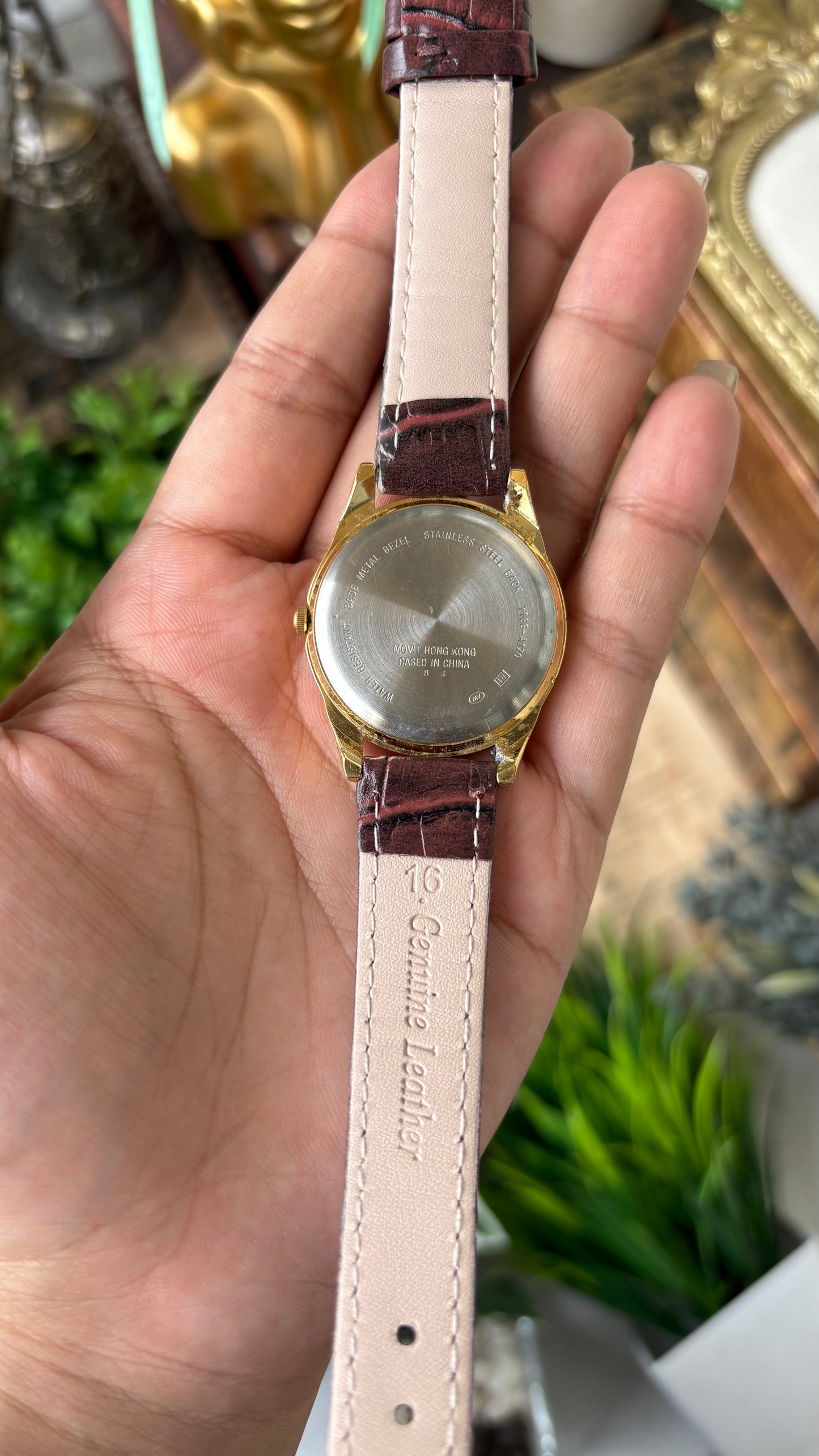 Vintage Current Men's Watch in Gold Tone Brown Leather Quartz #00907