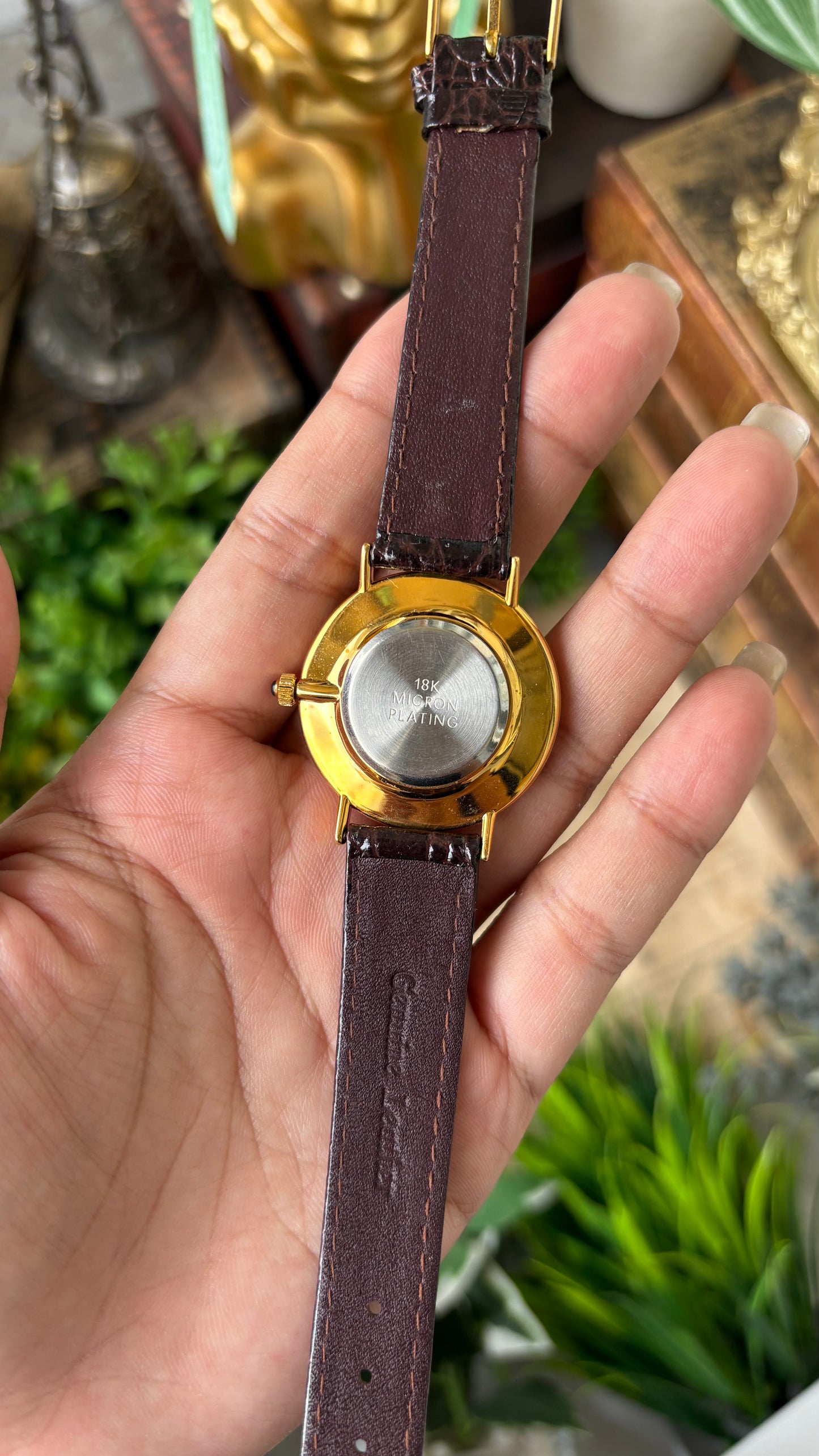 Rare Vintage Pepper Ridge Farm Gravy Art Deco 18k Gold Micron Plating Watch in Gold Tone Brown Leather Quartz #00904