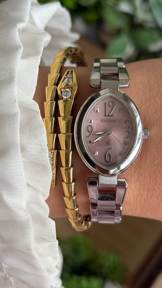 Vintage Citizen Watch in Silver Tone Pink Almond Dial