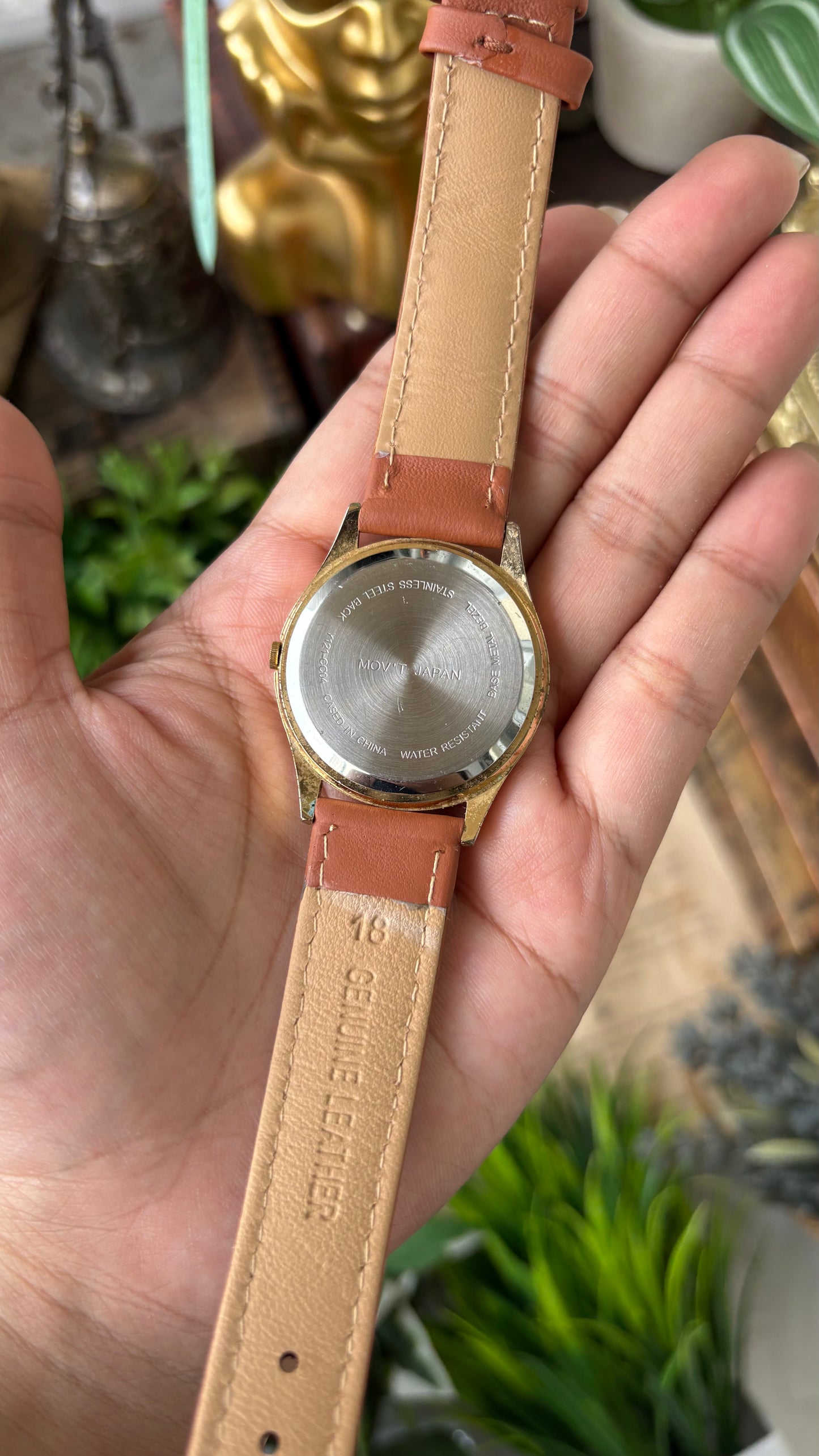 Vintage Current Men's Watch in Gold Tone Honey Brown Leather Yellow Dial Quartz #00903