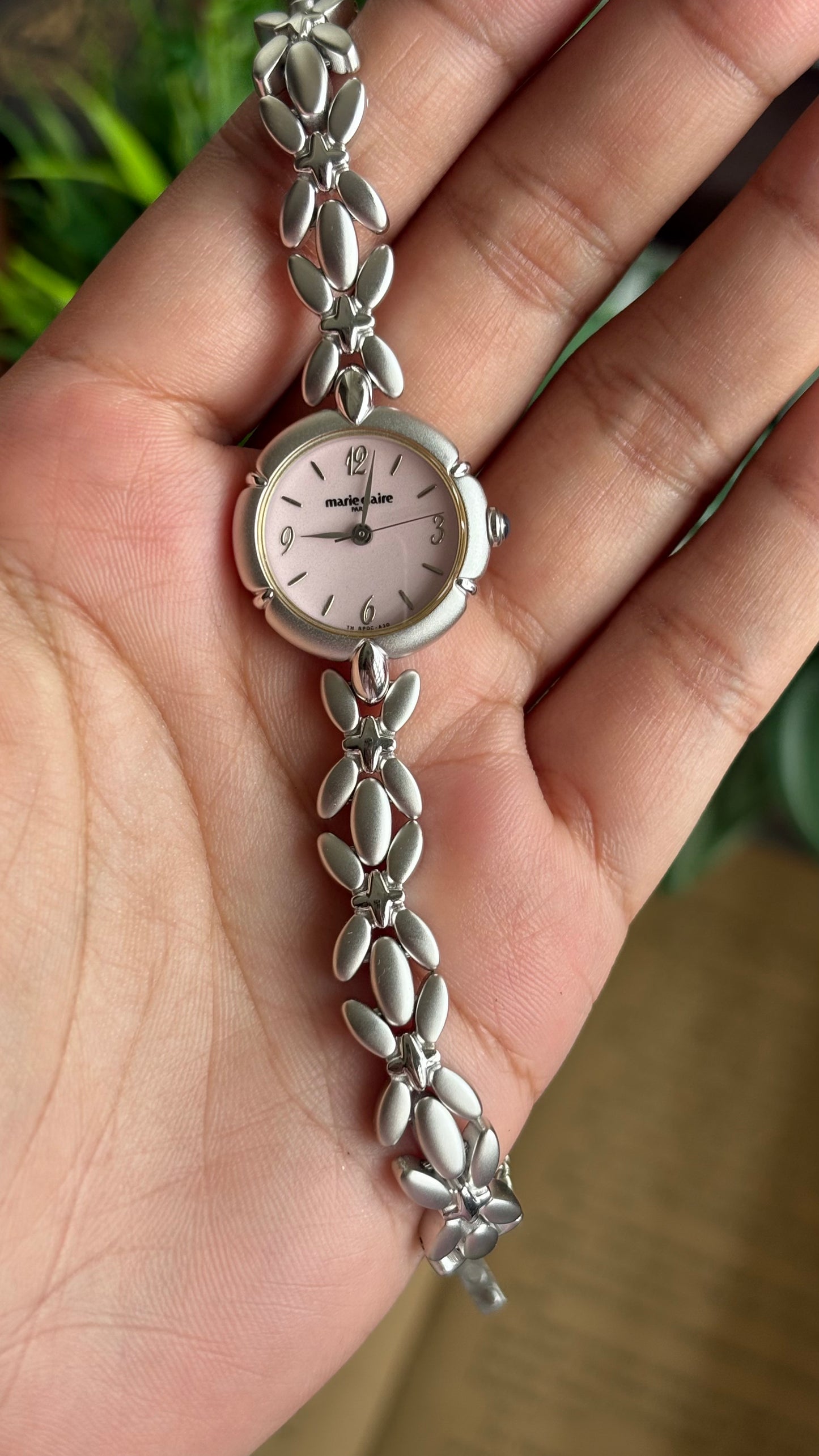 Vintage Coquette Marie Claire Watch in Silver Tone Pink Dial