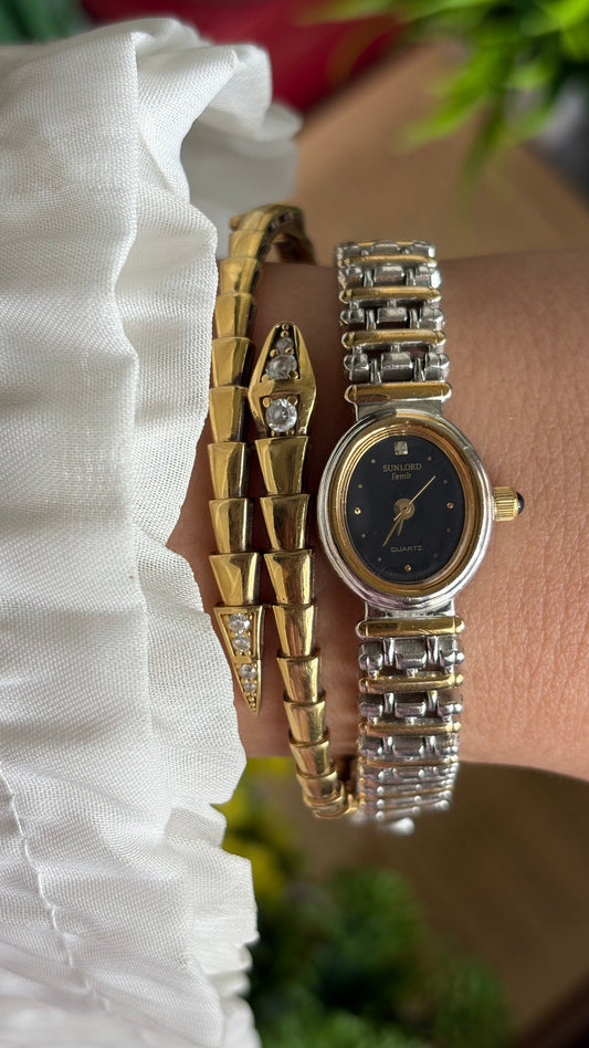 Vintage Sunlord Watch in Two-Tone Black Oval Dial