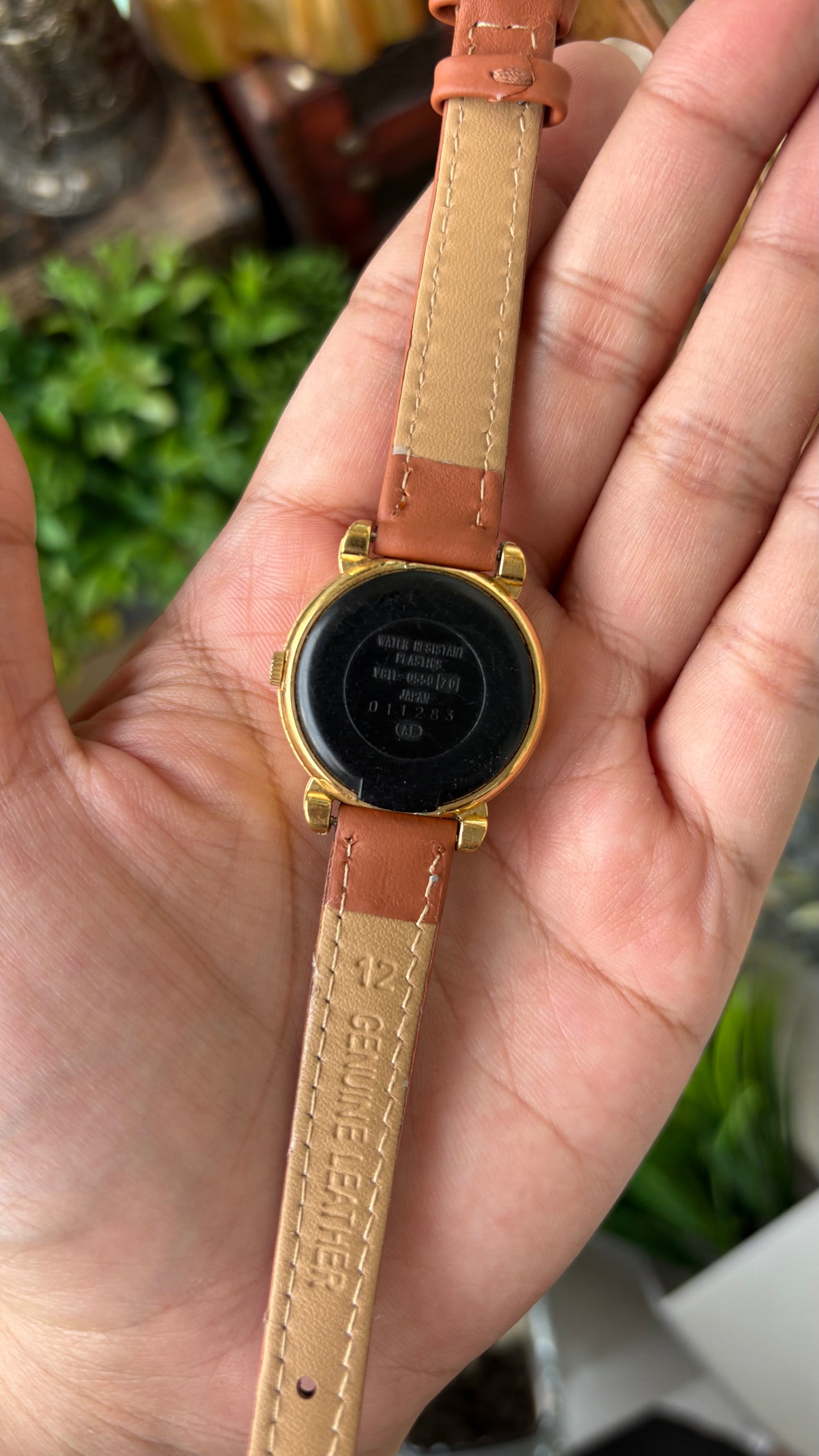 Rare Vintage Alba Mickey Mouse Baseball Watch in Gold Tone Honey Brown Leather Quartz #00906