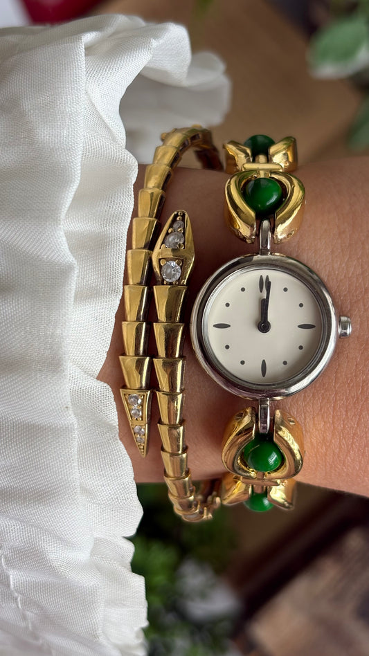 Vintage Noevir Citizen Watch in Two-Tone Green Stones Accent
