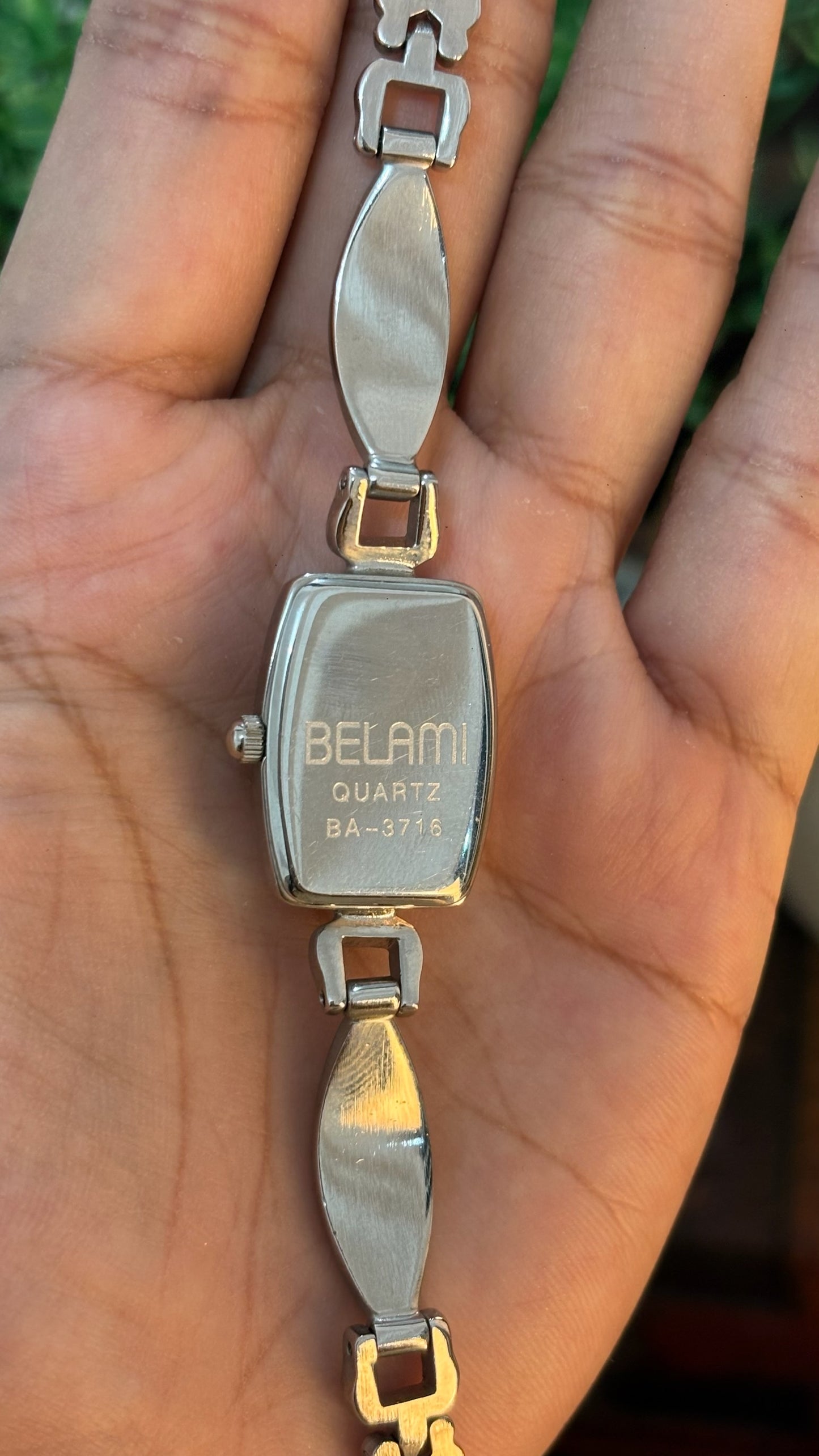 Vintage Belami Heart Links Slim Tank Semi-Bangle Watch in Silver Tone Quartz
