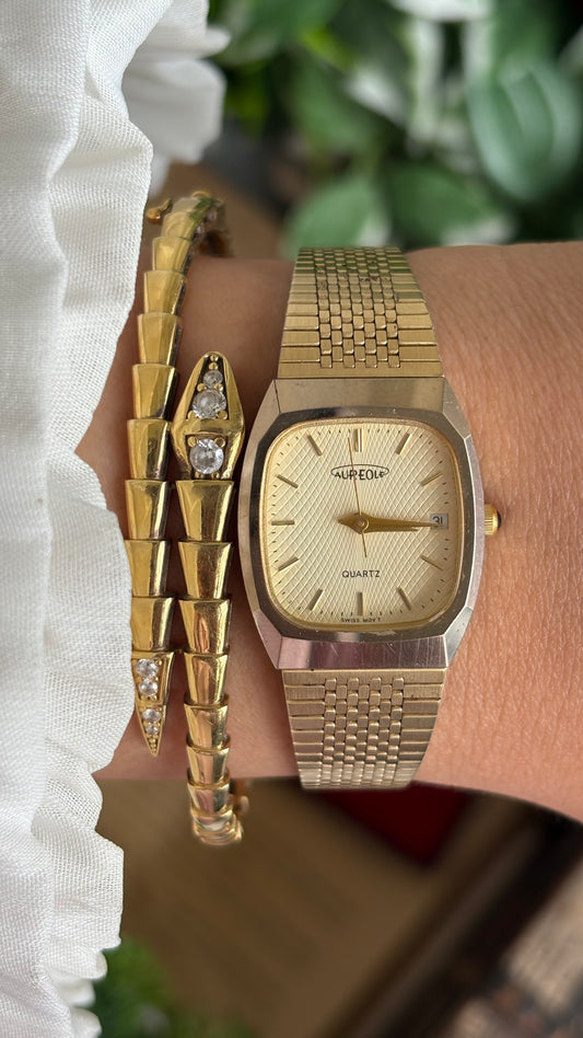 Vintage Aureole Watch in Gold Tone with Original Box